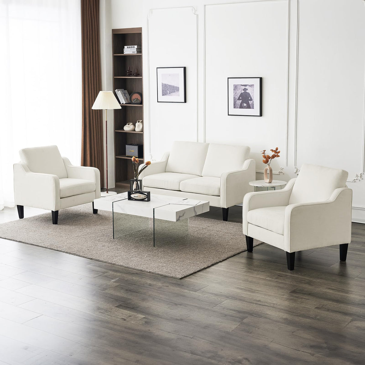 VINGLI Loveseat Mid-Century Modern Loveseat Sofa Couch 53" Wide 2 Seater Sofa Couch Love Seat with Scooped Armrest for Small Spaces, Living Room, Dorm, Bedroom, Apartment (Creamy White) VINGLI