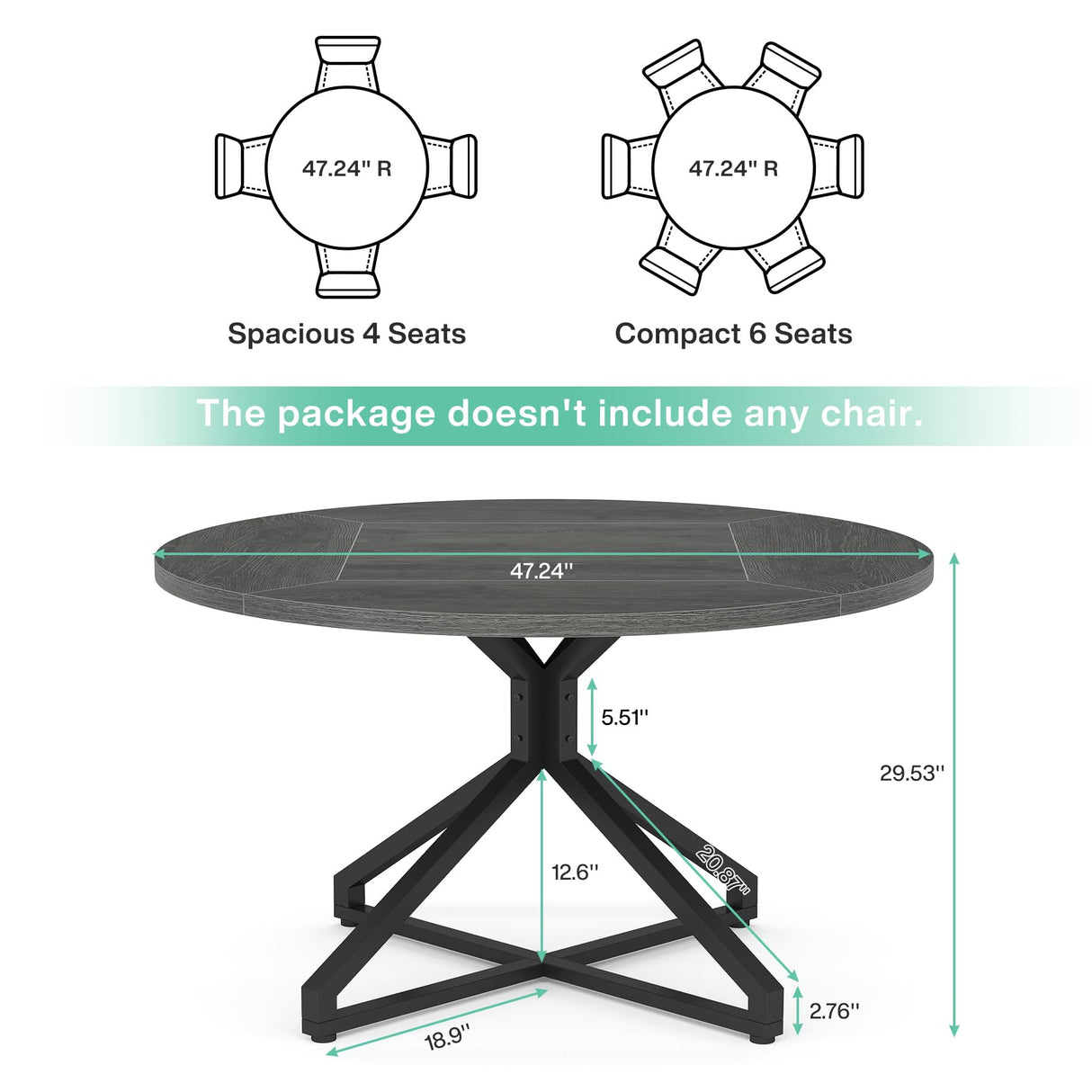 Tribesigns Round Conference Table, 47" Small Meeting Table for 4 People, Circle Seminar Table Reception Negotiation for Office Conference Room (Only Table) (Grey) Tribesigns