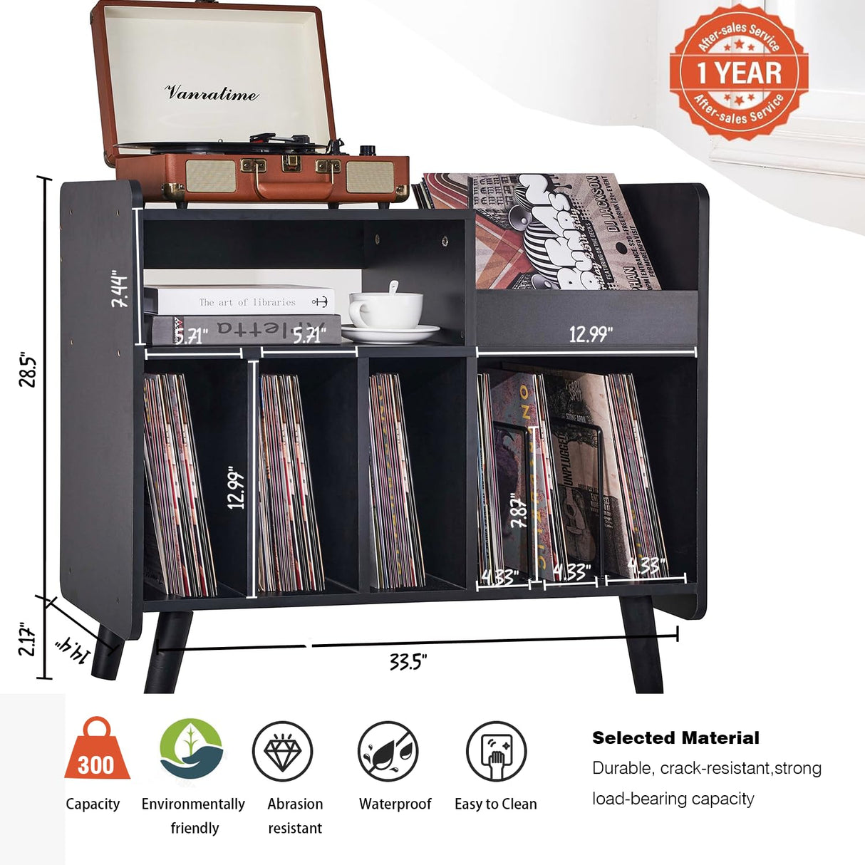 UODERS Record Player Stand, Large Record Player Table Cabinet with Open Vinyl Storage and Display Shelf Holds up to 350 Albums, Mid Century Wood Turntable for Living Room, Bedroom UODERS