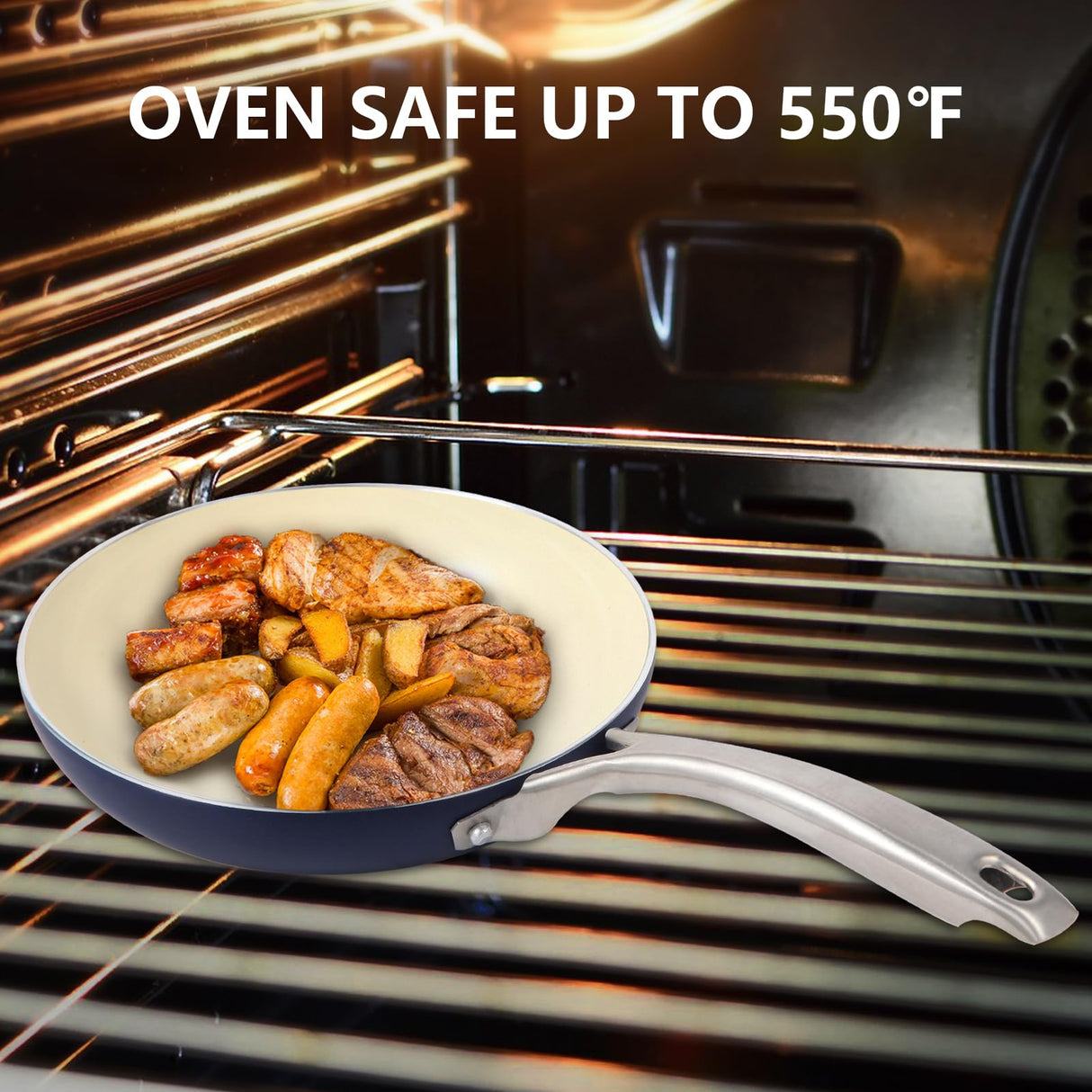 M MELENTA Pots and Pans Set, 7 Piece Nonstick Ceramic Cookware Set, Induction Kitchen Cookware Sets, Pots and Pans Non Stick with Oven Safe Handle, 100% PFOA Free, Blue M MELENTA