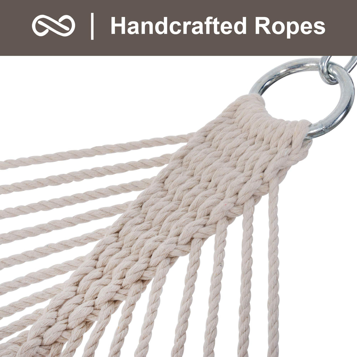 SUNCREAT Hammocks Traditional Rope Double Hammock with Hardwood Spreader Bar and Carrying Bag, 450 lbs Capacity, Natural SUNCREAT