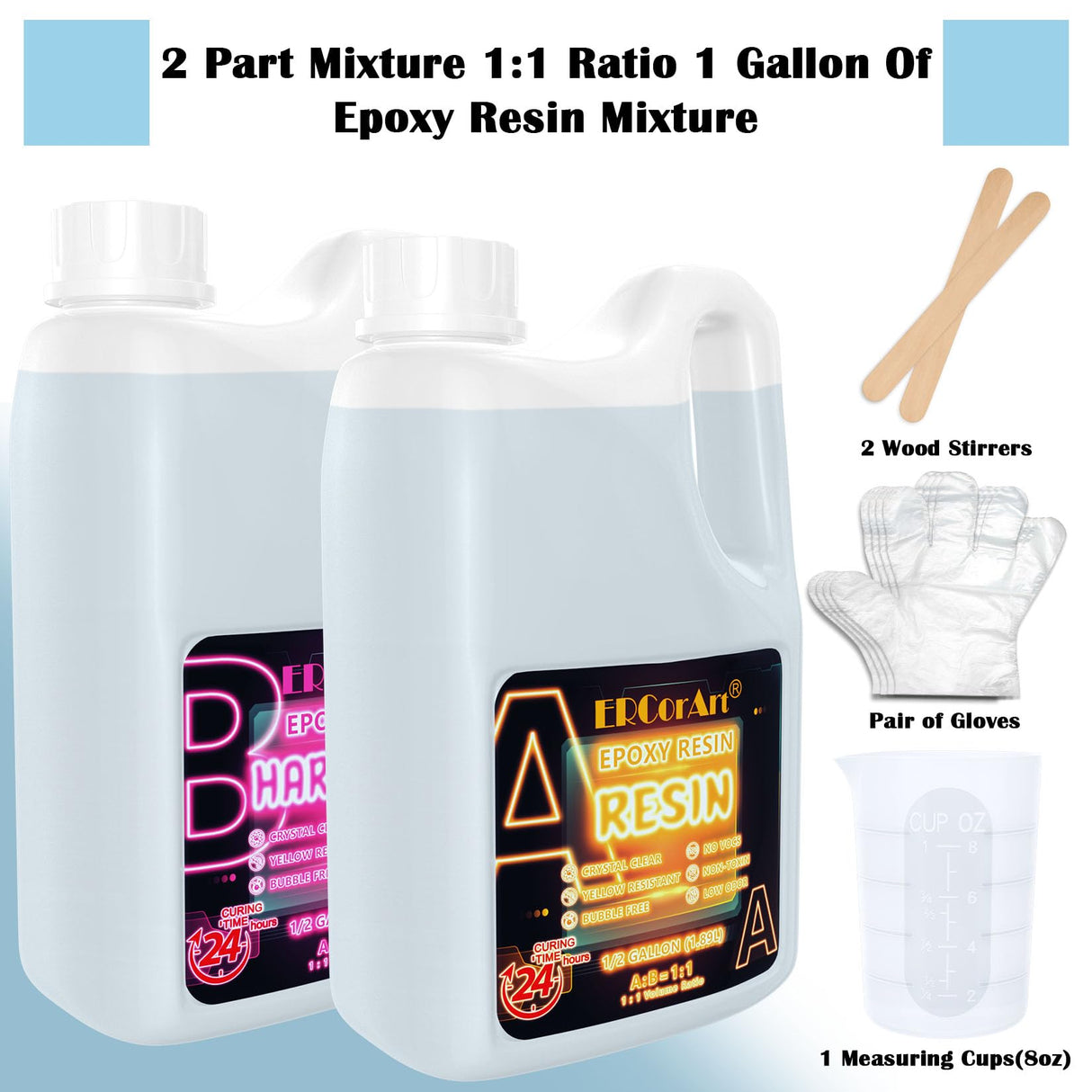Deep Pour Epoxy Resin Kit - 1 Gallon Clear Resin Epoxy for Crafts, Resin Jewelry Making, Resina Epoxica para Manualidades, Art Resin Easy Mix 1:1 Ratio, Strong, Anti-Yellowing, Non - Bubble ERCorArt