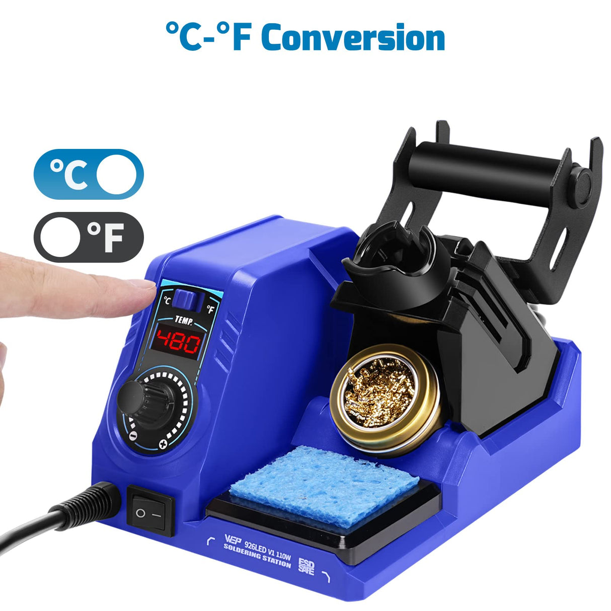 WEP 926LED V1 110W Soldering Iron Station Kit with Solder Wire, 5 Soldering Tips, Tip Cleaner, Tweezers, Desoldering Pump with Precision Temperature Control, Sleep Mode, ℉/℃ WEP