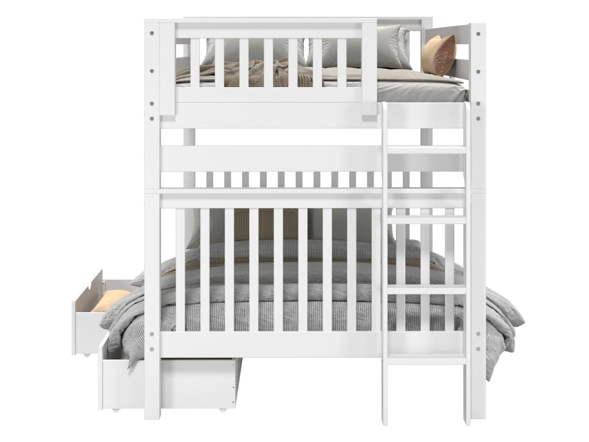 Bedz King Bunk Beds Full over Full Mission Style with End Ladder and 2 Under Bed Drawers, White Bedz King