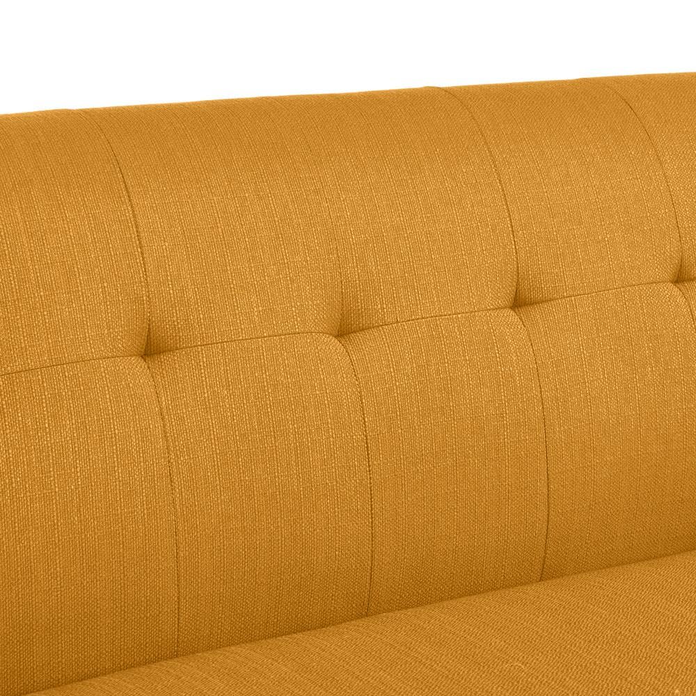 Handy Living Armless Loveseat in Mustard Yellow Linen with Espresso Legs Handy Living