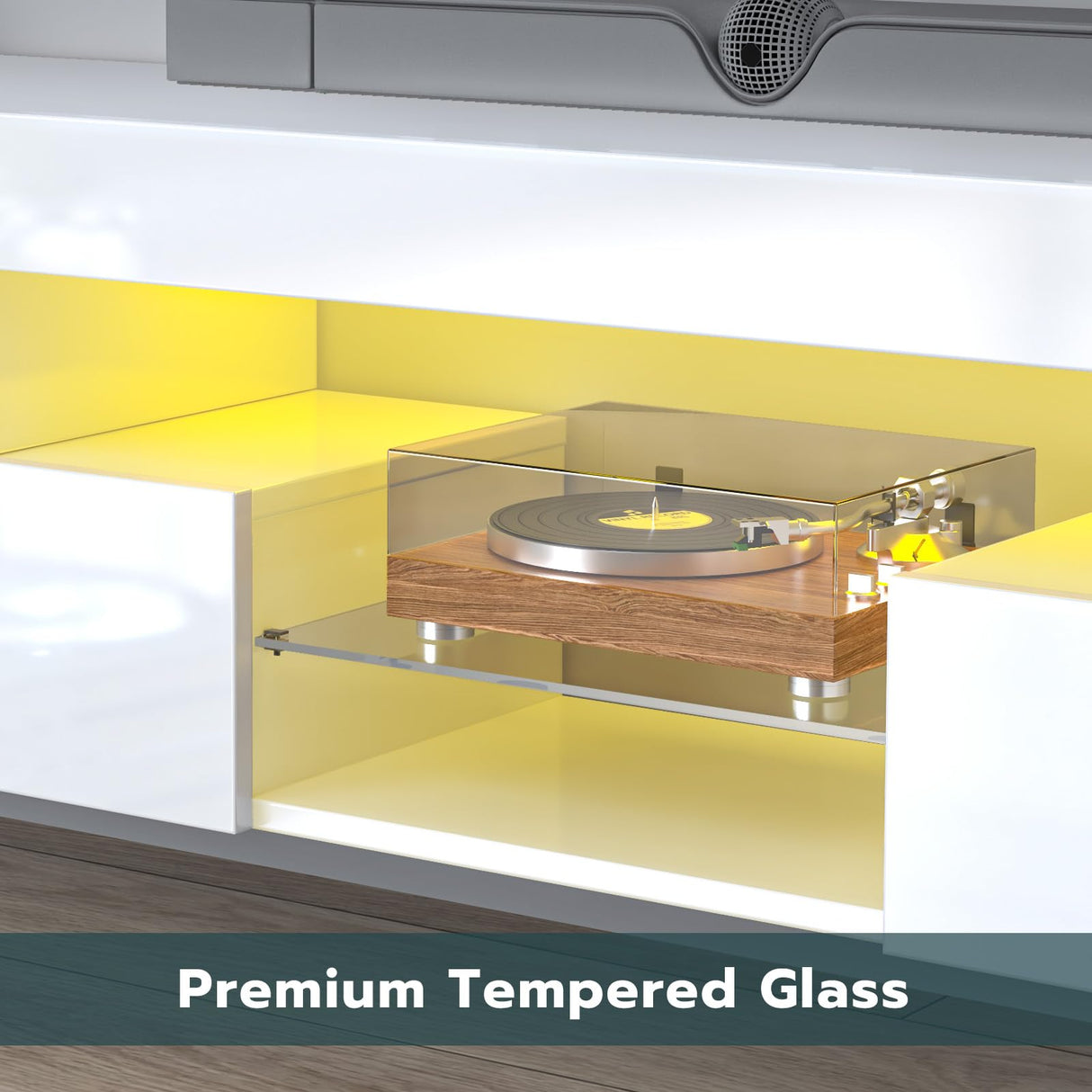 SIKHST Floating LED TV Stand for 85 Inch TV with Glass Shelves and Cabinet, 71 Inch Wall Mounted Modern Entertainment Center Media Console with Storage,White SIKHST