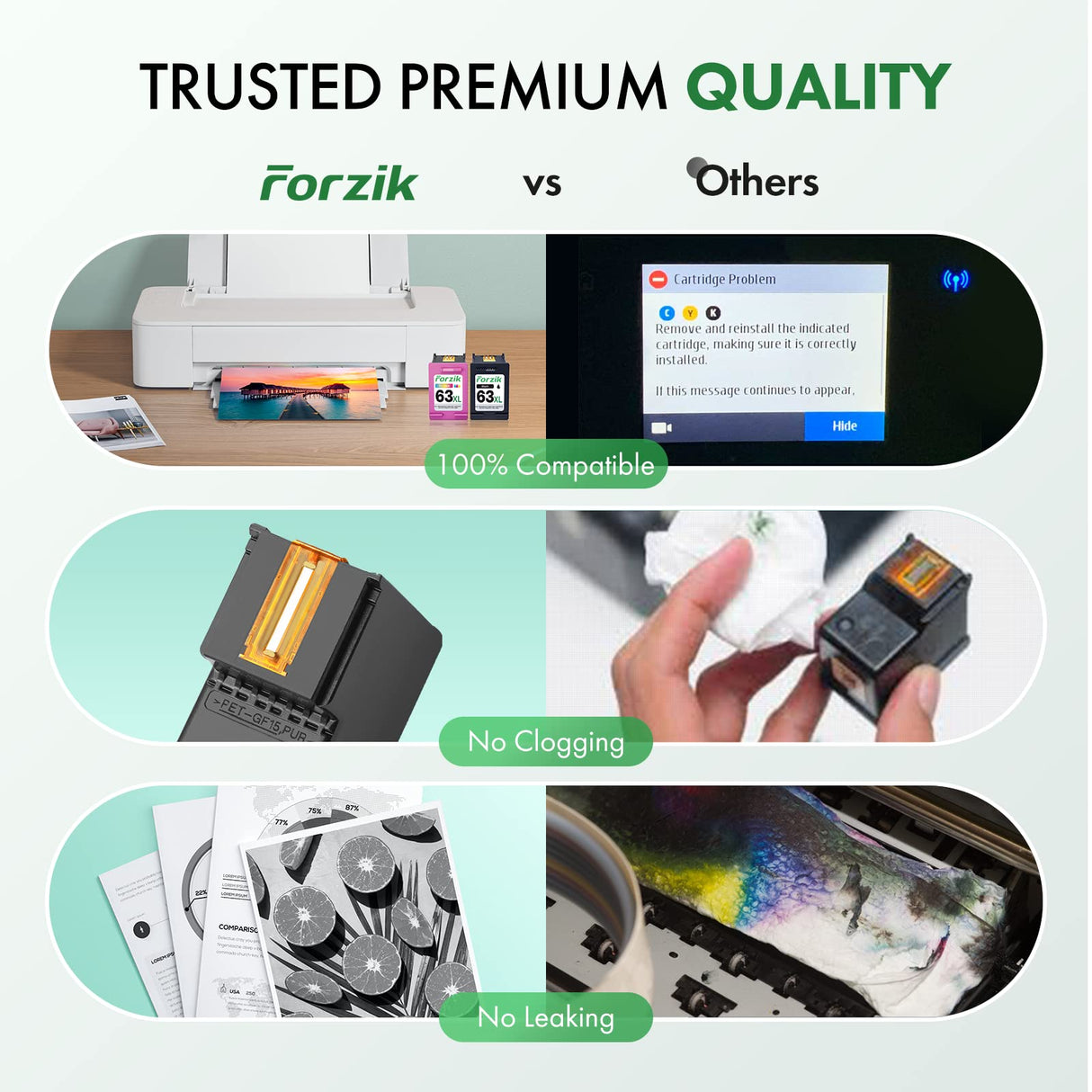 Forzik Remanufactured 63XL Ink Cartridge Replacement for HP Ink 63 63XL Works with OfficeJet 3830 4650 4652 5255 Envy 4520 5540 DeskJet 1110 2130 Printer(1Black,1Color,2 Pack) Forzik