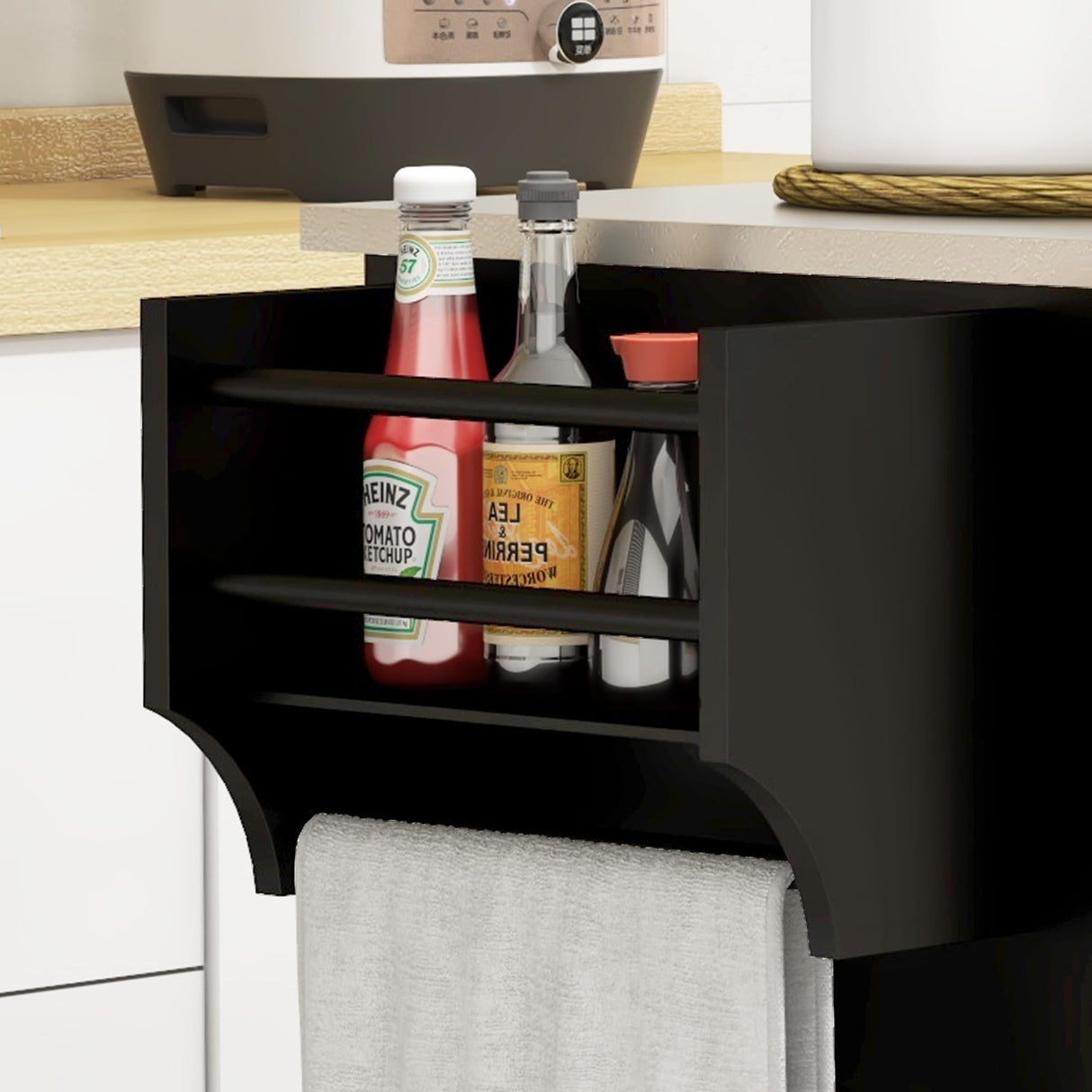 HOMCOM Kitchen Island with Storage, Rolling Kitchen Island on Wheels with Drawer, 3 Cabinets, Stainless Steel Countertop, Spice Rack and Towel Rack, Black HOMCOM