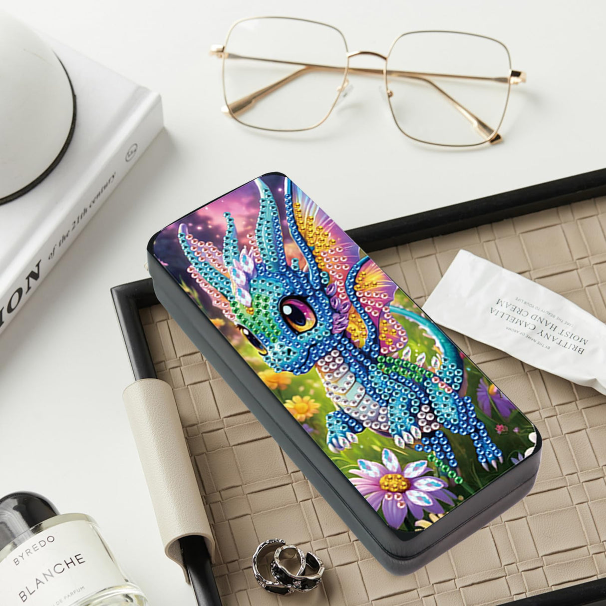 TDFERAN Diamond Art Kits for Adults Sunglasses Case16x6.5cm Eyeglasses Pouch Paint by Numbers Kit for Adults Portable Leather Soft Glasses Cases Reading Hard Glasses Cases for Women Men Dragon TDFERAN