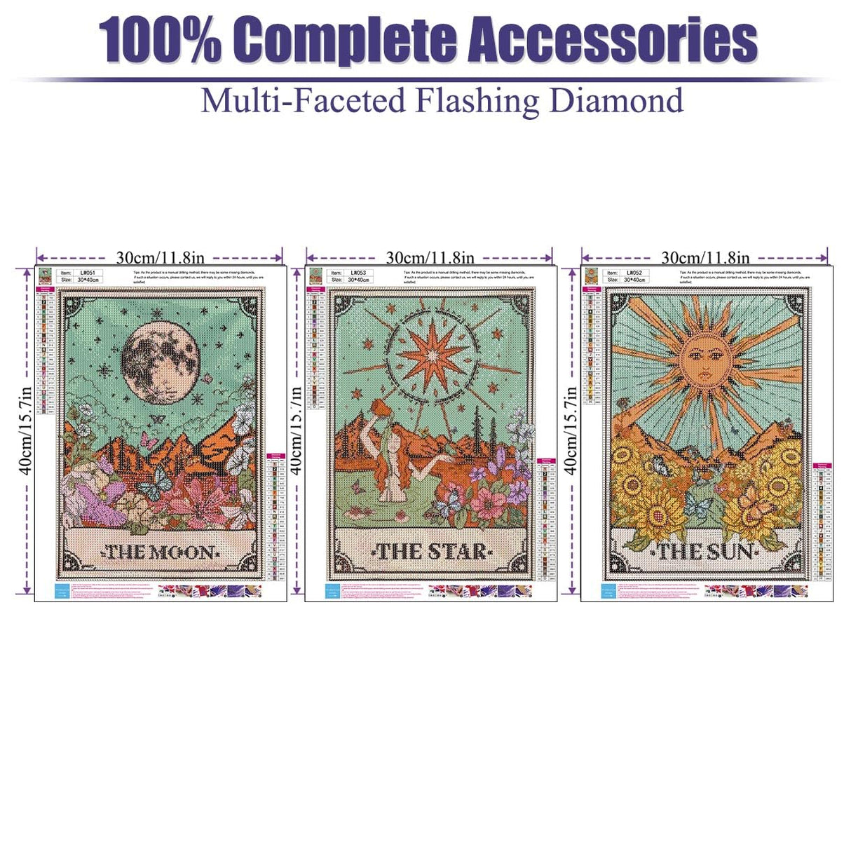 WUDWL Diamond Painting Kits for Adults - 3 Pack Sun and Moon DIY 5D Diamond Art Kits Full Drill Diamond Dots Paintings with Diamonds Gem Art and Crafts Home Decor 12x16inch WUDWL