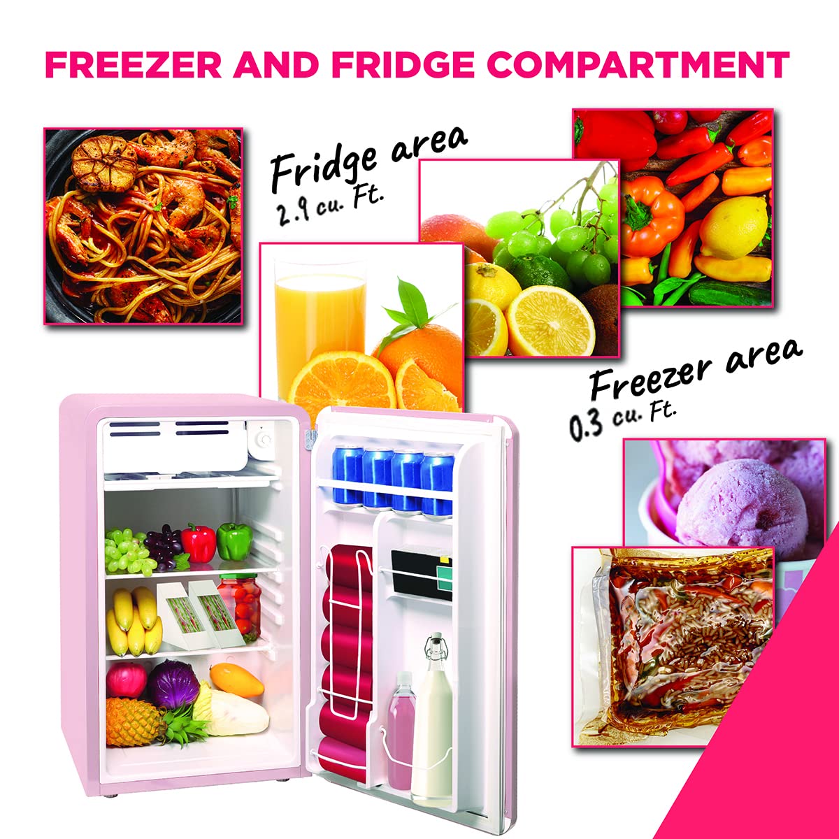 FRIGIDAIRE EFR372-PINK 3.2 Cu Ft Pink Retro Compact Rounded Corner Premium Mini Fridge Frigidaire