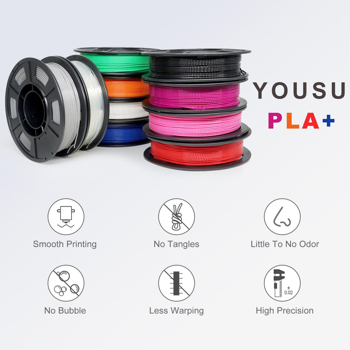 YOUSU PLA Plus Filament 1.75mm Bundle 10x250g, 10 Pack 2.5KG PLA+ Sample 3D Printer Filament, 3D Printing Multi Pack Filament Dimensional Accuracy +/- 0.02mm Yousu
