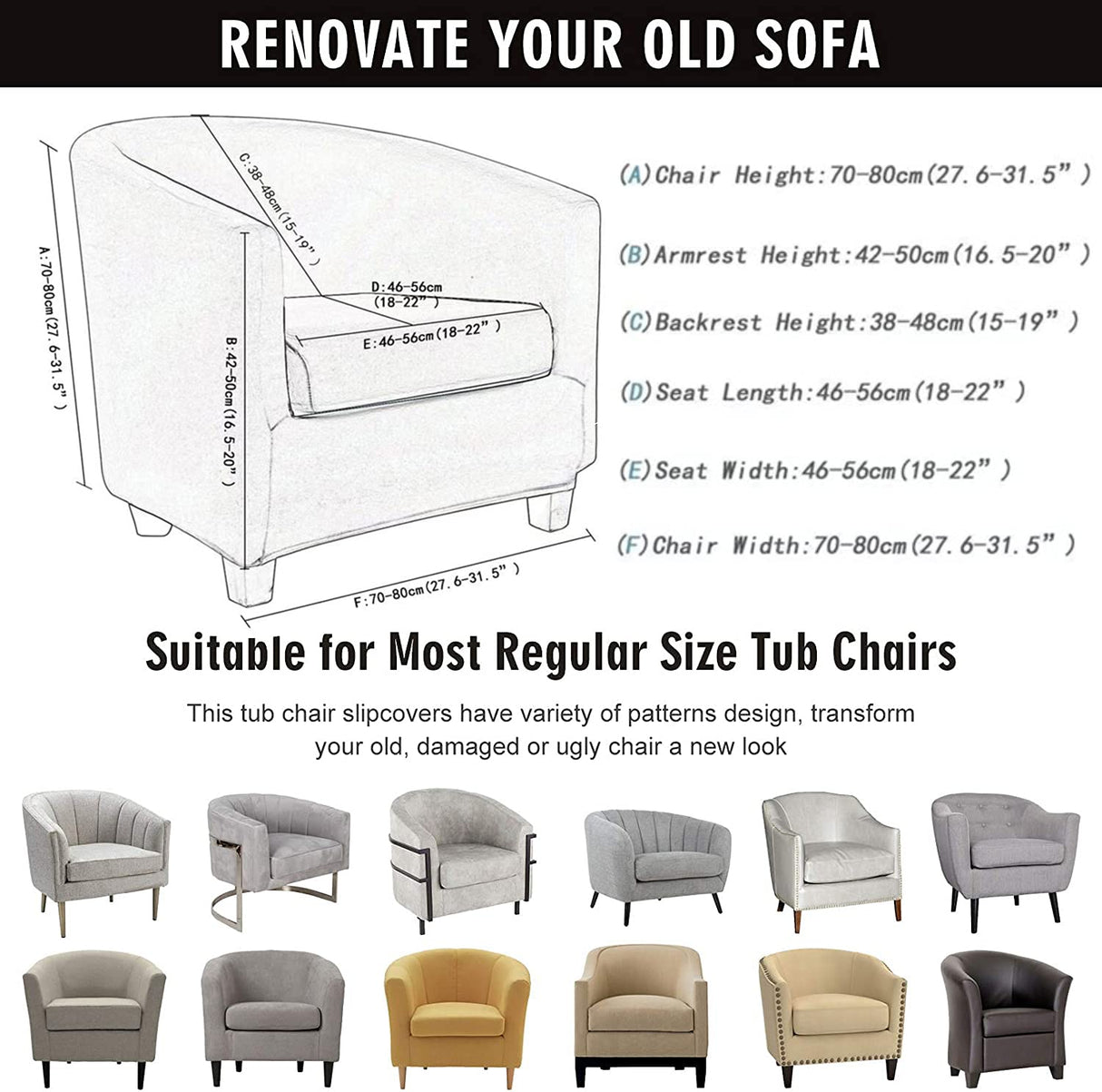 NILUOH Club Chair Covers 2-Piece Stretch Tub Chair Cover Printed Round Barrel Chair Slipcovers Non Slip Armchair Covers Couch Covers with Elastic Bottom for Bar Counter Living Room,Color 23 NILUOH