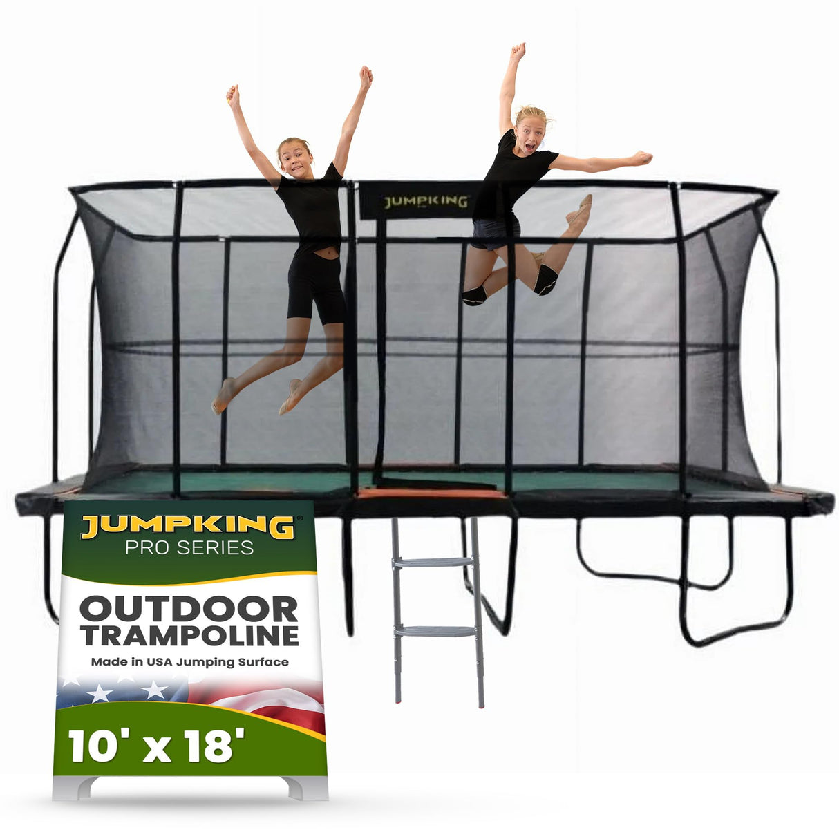 JumpKing Rectangular Trampoline Outdoor 18FT with Enclosure, Ladder, and Net, Large Recreational Trampoline for Kids and Adults, ASTM compliant, Heavy Duty, Weather-Resistant, 1200LBS Capacity JumpKing