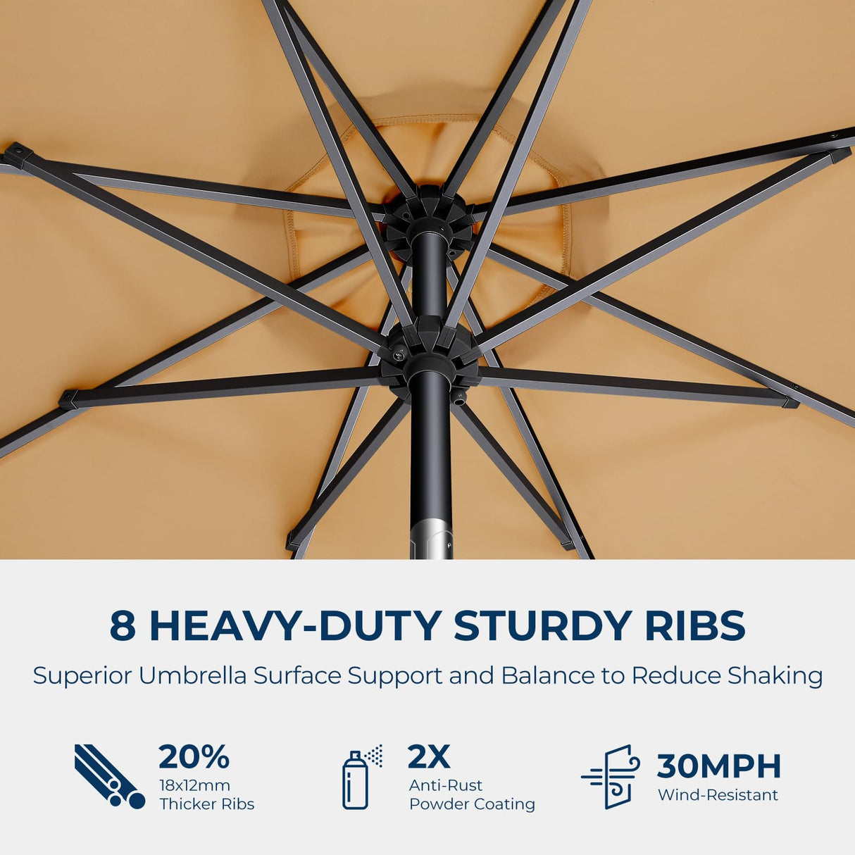 HOMSHADE 10ft Solar Patio Umbrella - Solar Lights LED Lighted Outdoor Market Table Umbrella, UPF50+ UV Protection with Push Button Tilt, Crank for Pool Deck and Garden (Beige) HOMSHADE