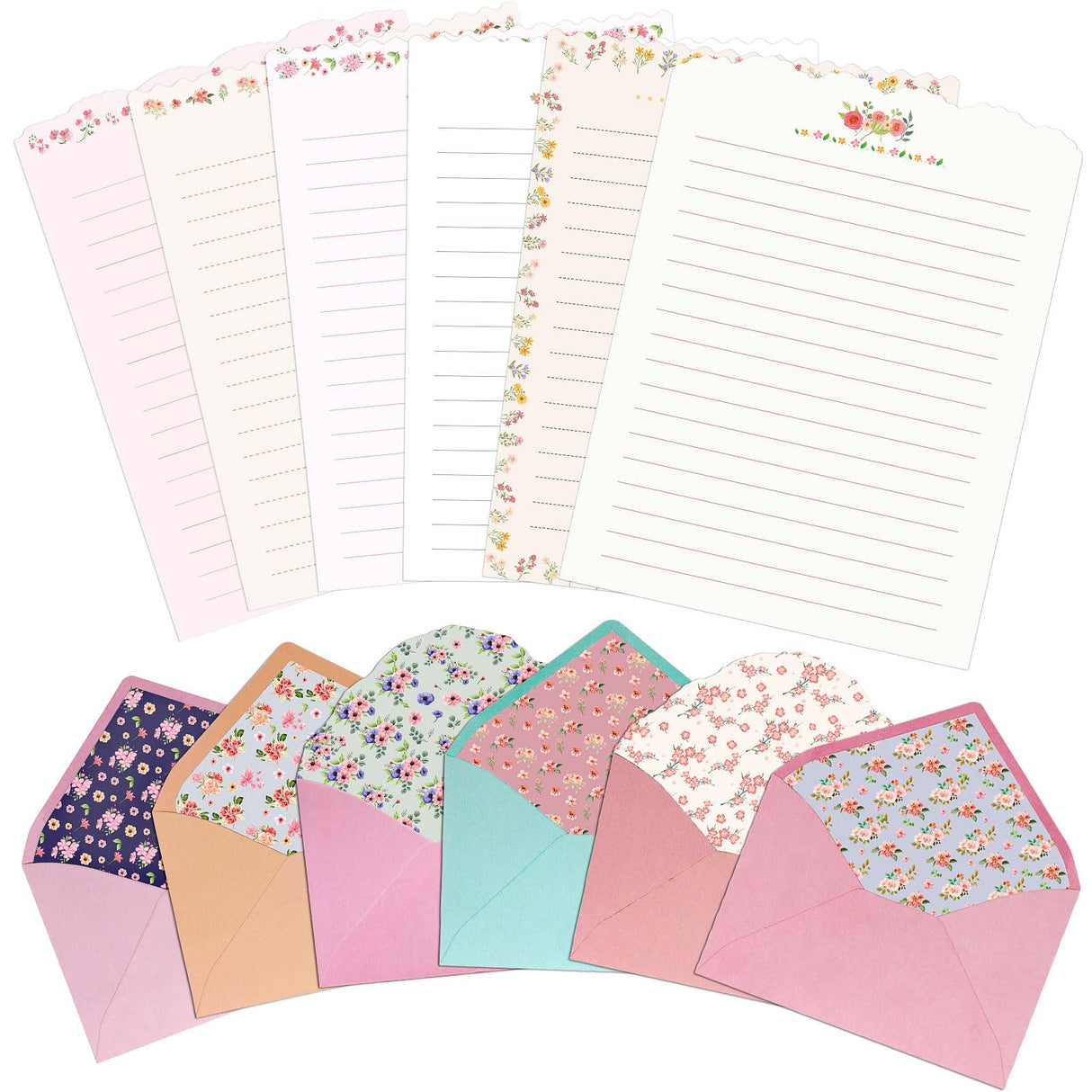 KSIWRE Stationary Paper and Envelopes Set, 24 PCS Writing Stationery Paper with 12 PCS Envelopes, Warm Floral Themed Envelope and Stationery Design for Invitations Gift Decorations Holiday Party KSIWRE