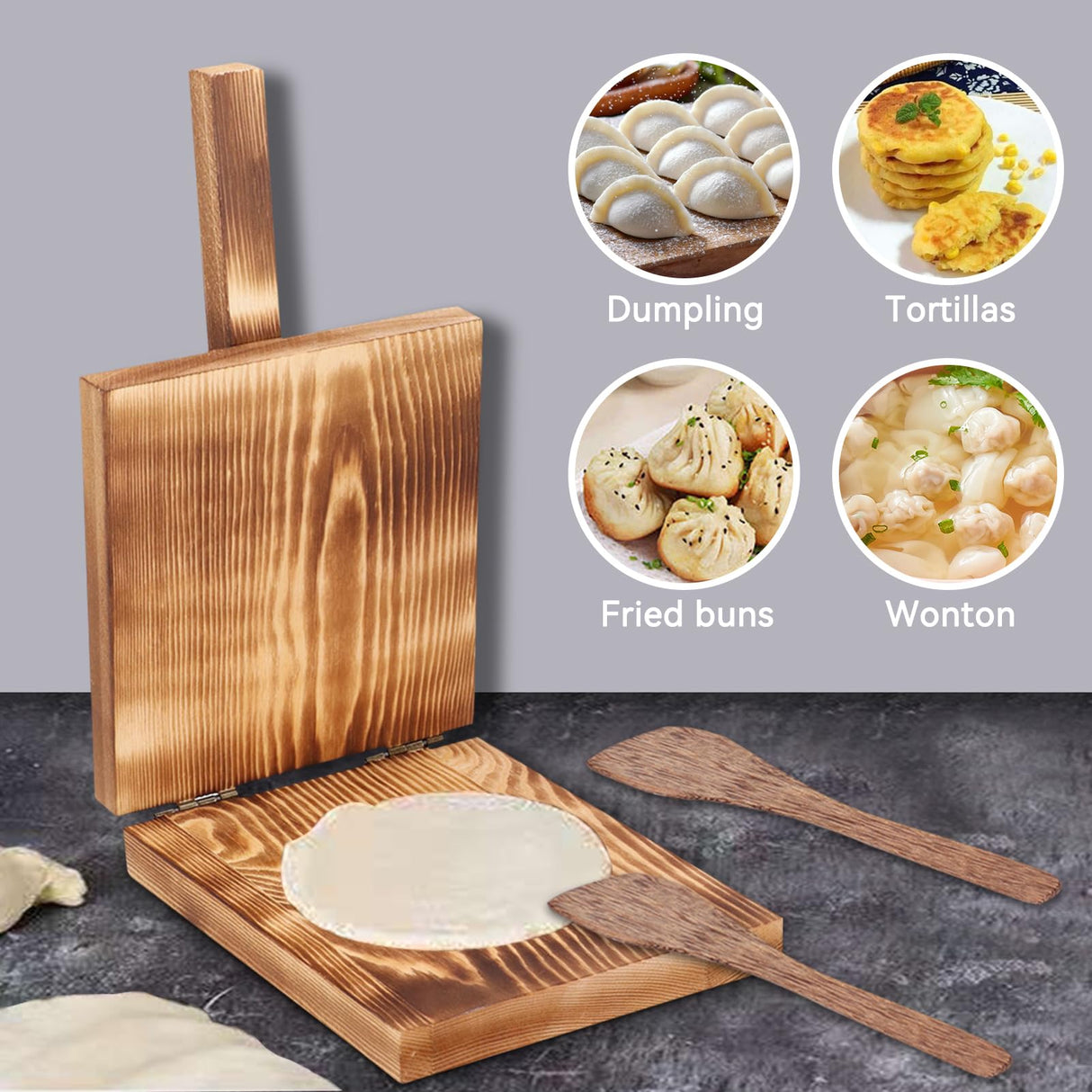 Tortilla Press Maker, 5inch Tortilla Maker Press Wood Roti Maker Tortilla Presser Mexican Tortillera Maker Quesadilla Maker for Tortillera, Pataconera and Dough Press Cyrank