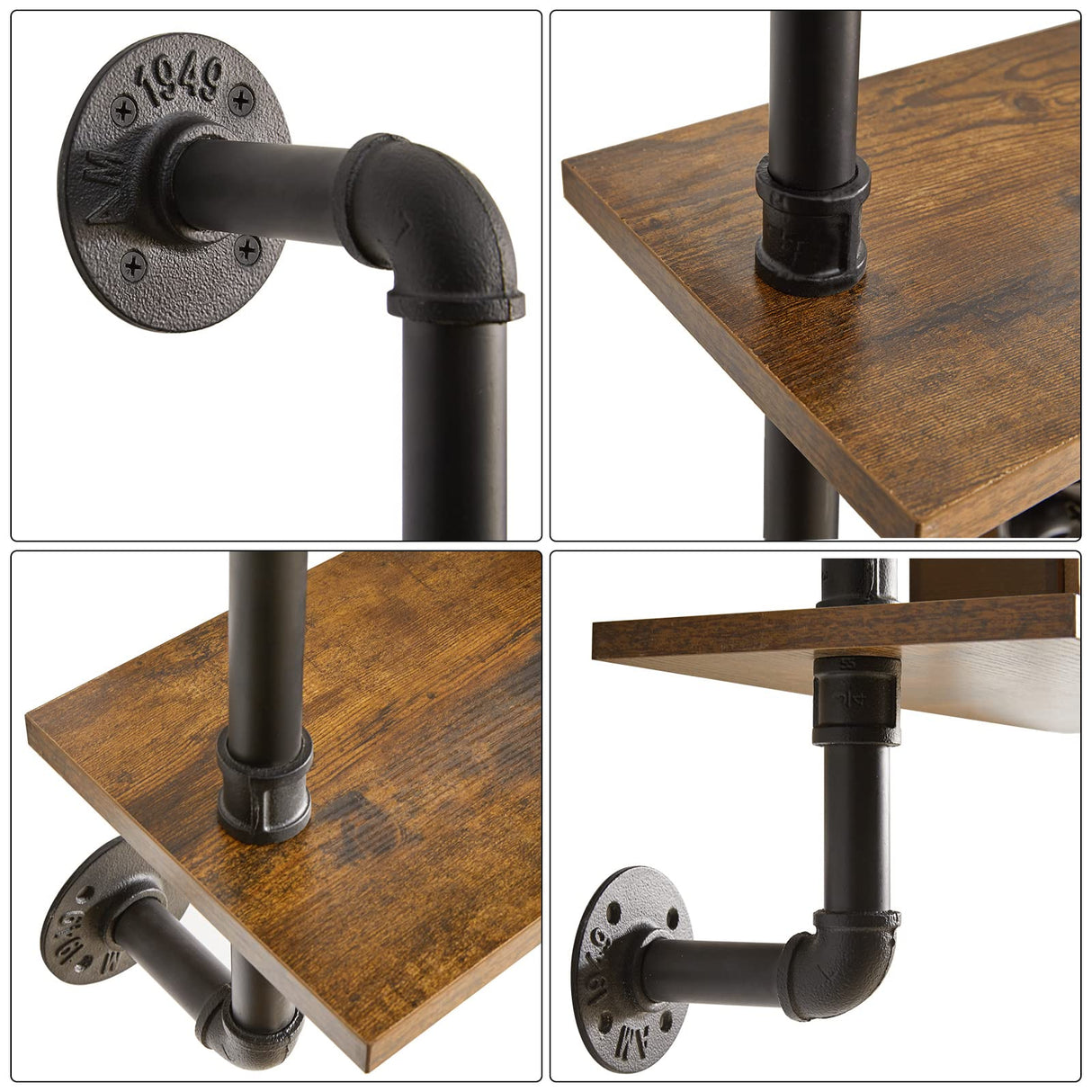 YMYNY Industrial Pipe Shelf Bracket, 3 Tiers Retro Wall Mounted Floating Shelf, Wood DIY Bookshelf, Storage Shelves for Living Room, Bedroom, Office, 24" Farmhouse Bathroom Shelving, UHRF-TM003 YMYNY