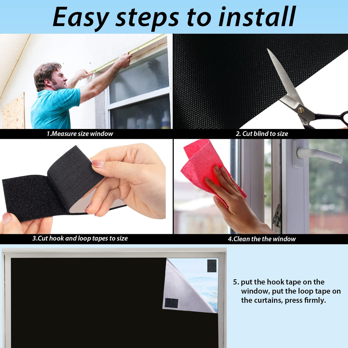 Vanten 2025 Upgraded Blackout Curtains, 157"x59" Blackout Shades,100% Blackout Window Shades with Strong Hook &, Loop Tapes, Temporary Blinds for Baby Nursery, Bedroom, Travel, Cars Vanten