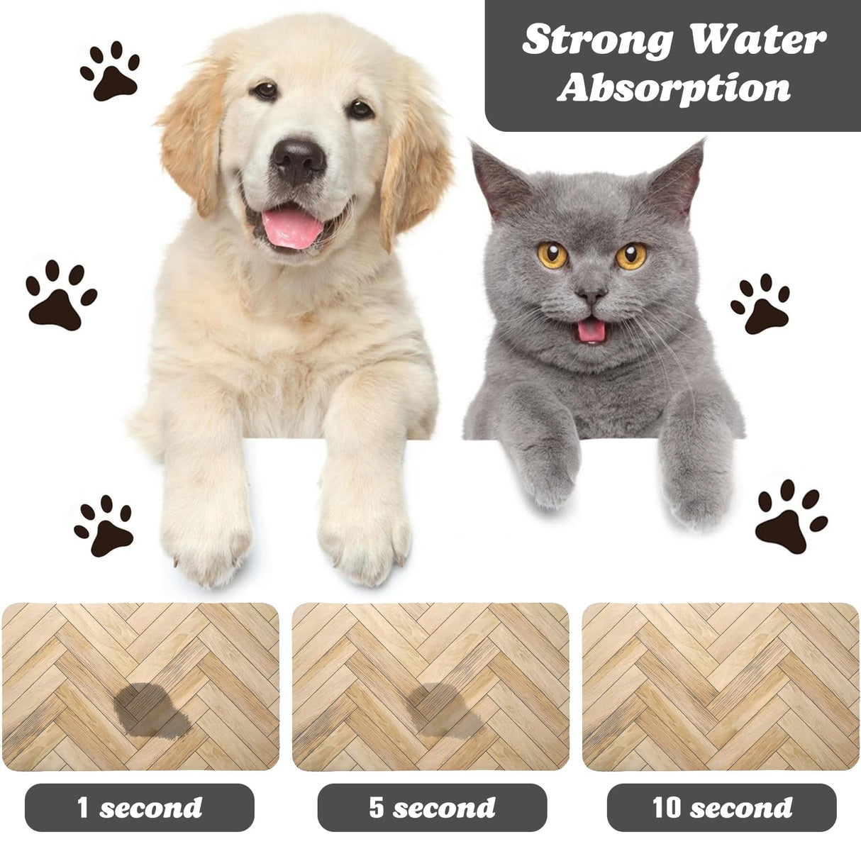 Dog Food Mats for Floors Waterproof, Dog Cat Water Bowl Mats Pet Feeding Absorbent Mat Dog Cat Pet Placemats for Food and Water Wood 12 * 20 inch Zoeeya