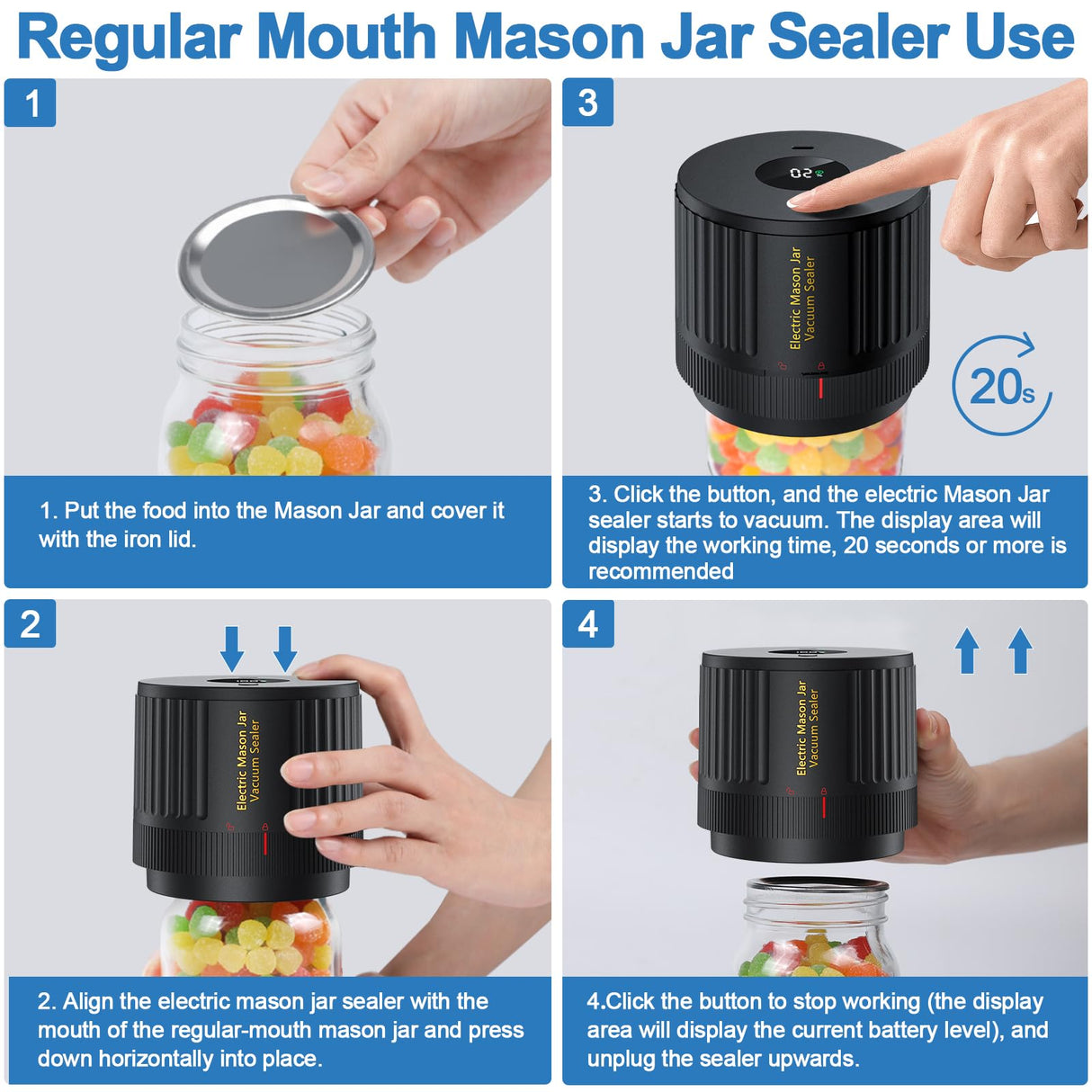 LOVE MOMENT Electric Mason Jar Vacuum Sealer Kit for Wide Mouth and Regular Mouth Mason Jars LOVE MOMENT