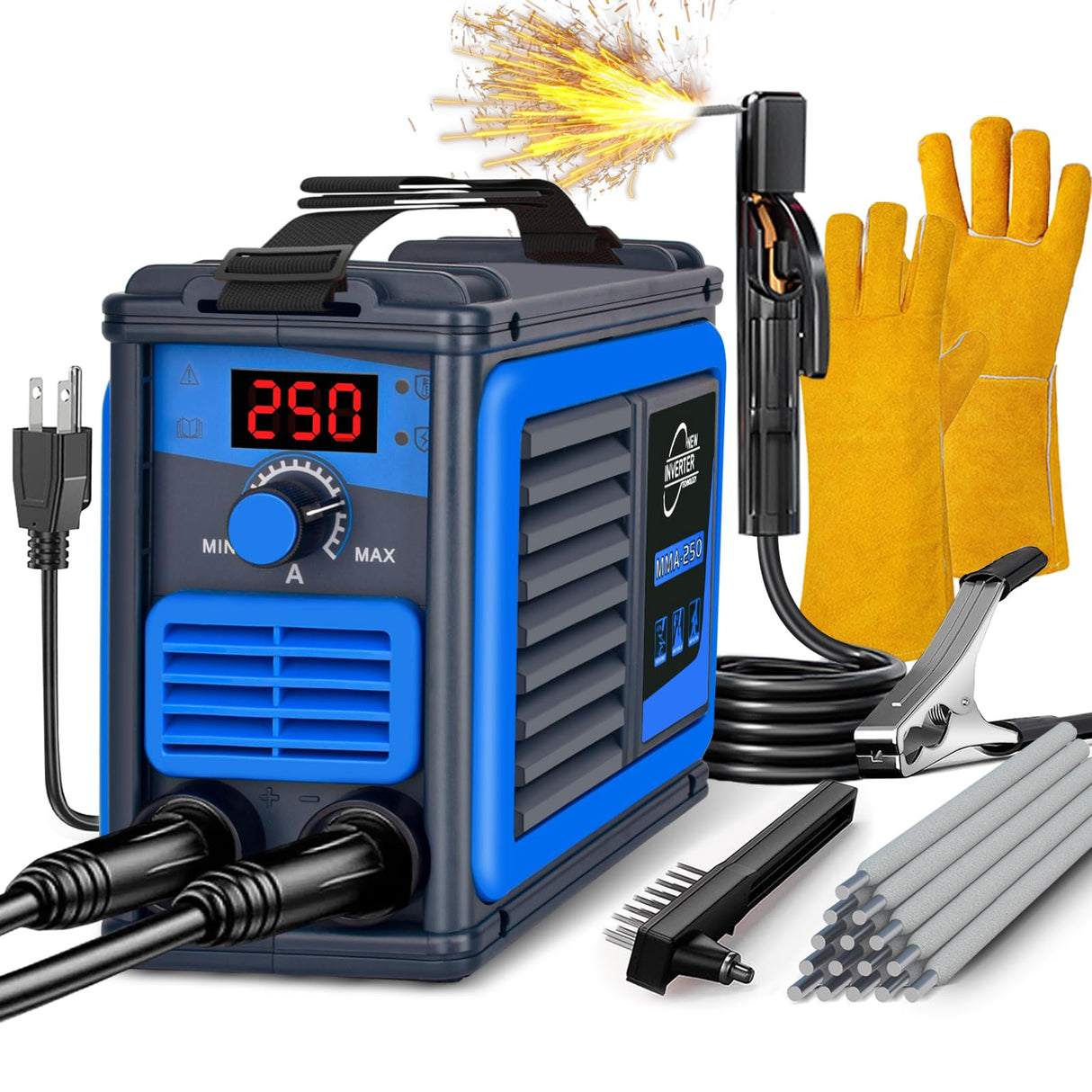 HGNVGZ Stick Welder,Portable Welder Machine 110V IGBT Digital Display LCD Upgraded MMA-250A Welding Machine,Hot Start Arc Force Anti-stick Mini Welde (Blue) HGNVGZ