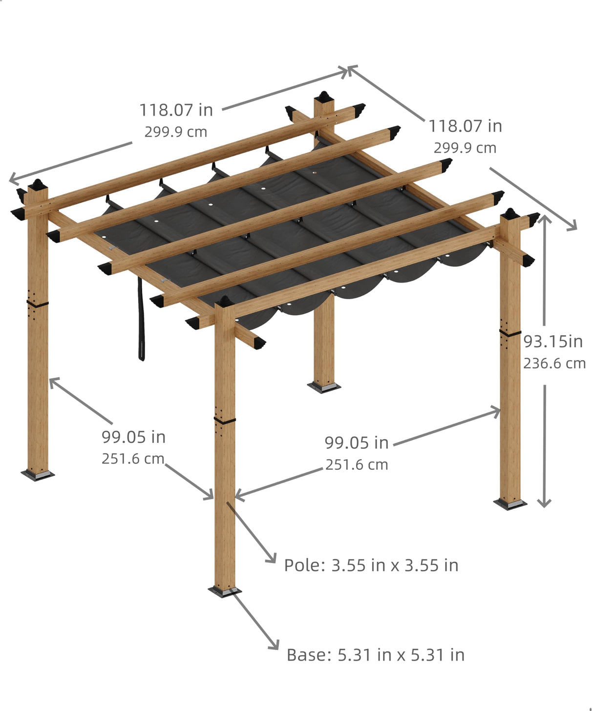 GarveeLife 10 x 10 Ft Wood-Grain Aluminum Pergola Outdoor Pergola with Retractable Canopy Sun Shade Shelter for Garden, Patio, Backyard, Deck - Gray GarveeLife