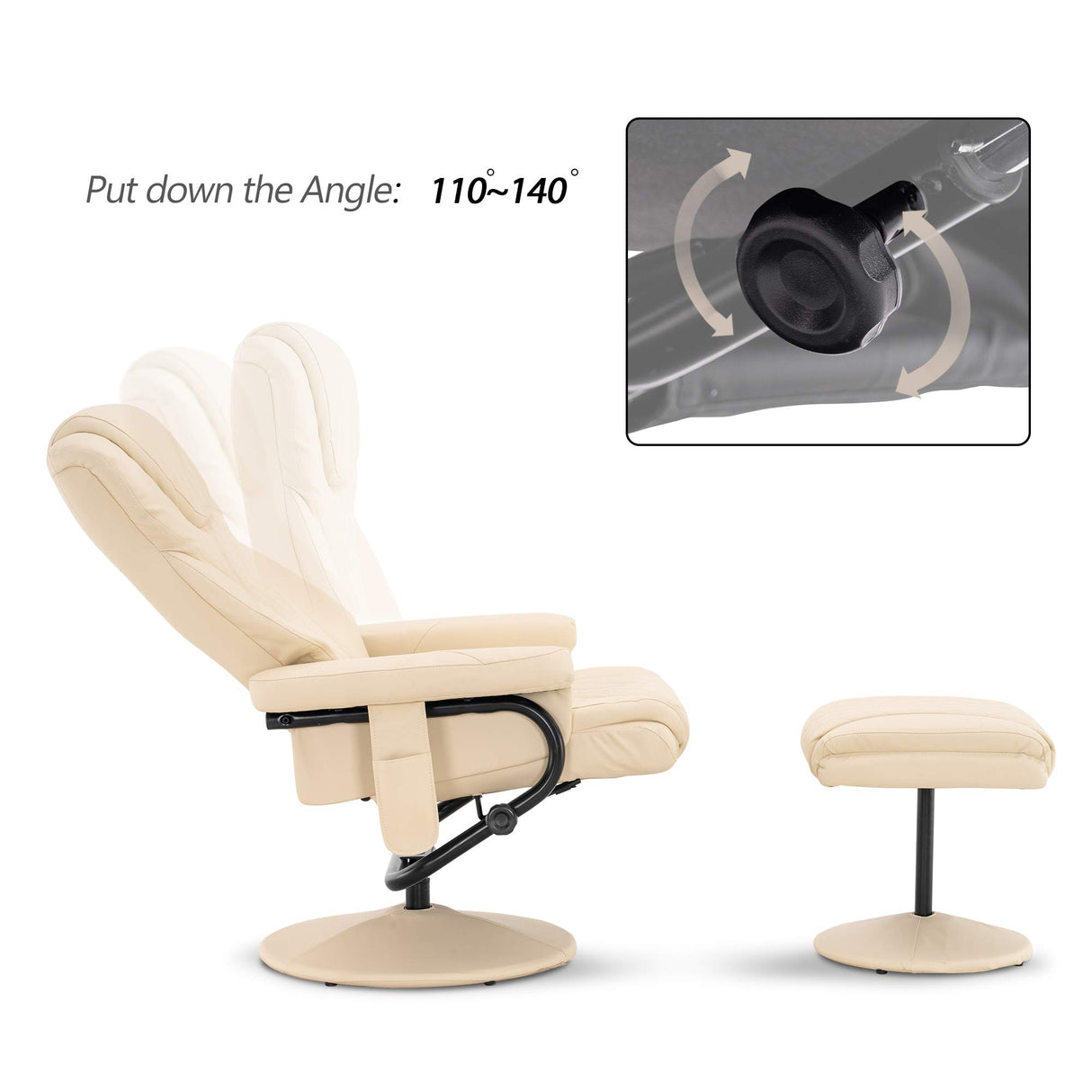 MCombo Recliner with Ottoman, Reclining Chair with Massage, 360 Swivel Living Room Chair Faux Leather, 4901 (Cream White) MCombo