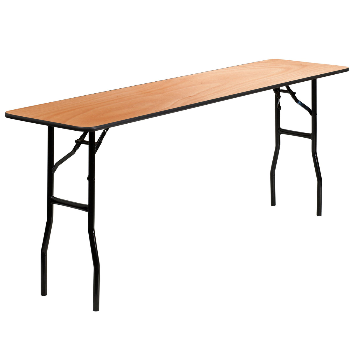 EMMA + OLIVER 6-Foot Rectangular Wood Folding Training / Seminar Table with Clear Coated Top EMMA + OLIVER