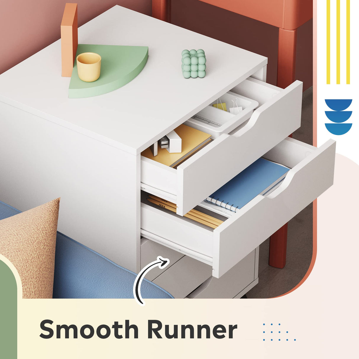 DEVAISE 5-Drawer Chest, Wood Storage file Cabinet with Wheels, White DEVAISE