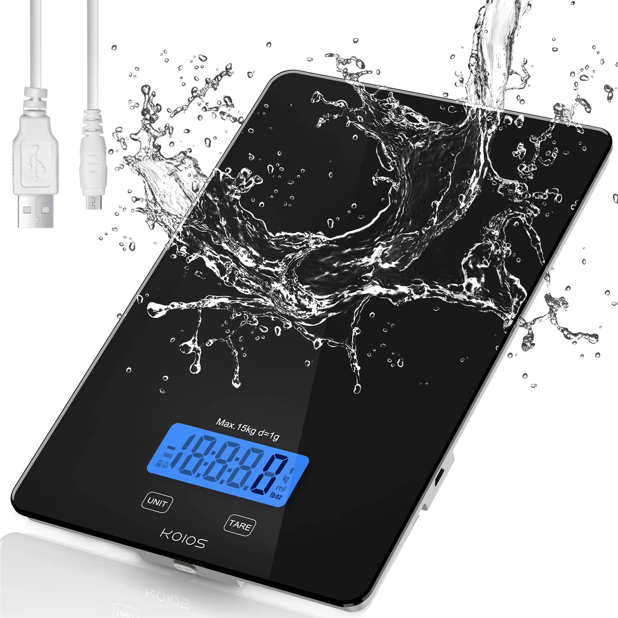 KOIOS Food Scale, 33lb/15kg Digital Kitchen Scale Weight in Grams and Ounces for Cooking Baking, 1g/0.1oz Precise Graduation, Batteries and Type-C Charging, Tare Function, LCD Display, Black KOIOS