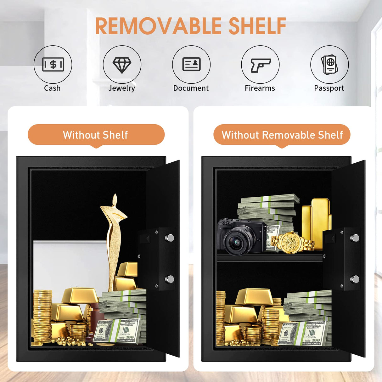 3.0 Cubic Feet Fire proof Safe Boxes for Home Use, Digital Home Security Safe Box with Electronic Keypad & Keys, Personal Safe for Firearm Medicine Money Documents Valuables TOLEBLID