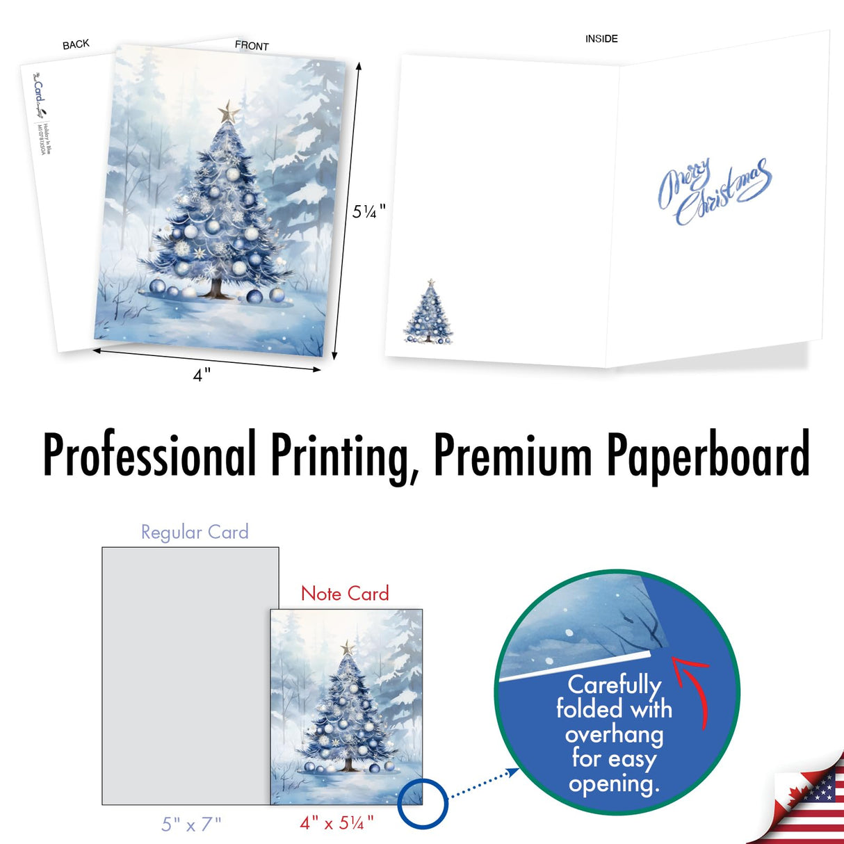 The Best Card Company 20 Assorted Christmas Notecards Bulk Box Set 4 x 5.12 Inch with Envelopes (10 Designs, 2 Each) Holiday In Blue AM10781XSG-B2x10 The Best Card Company