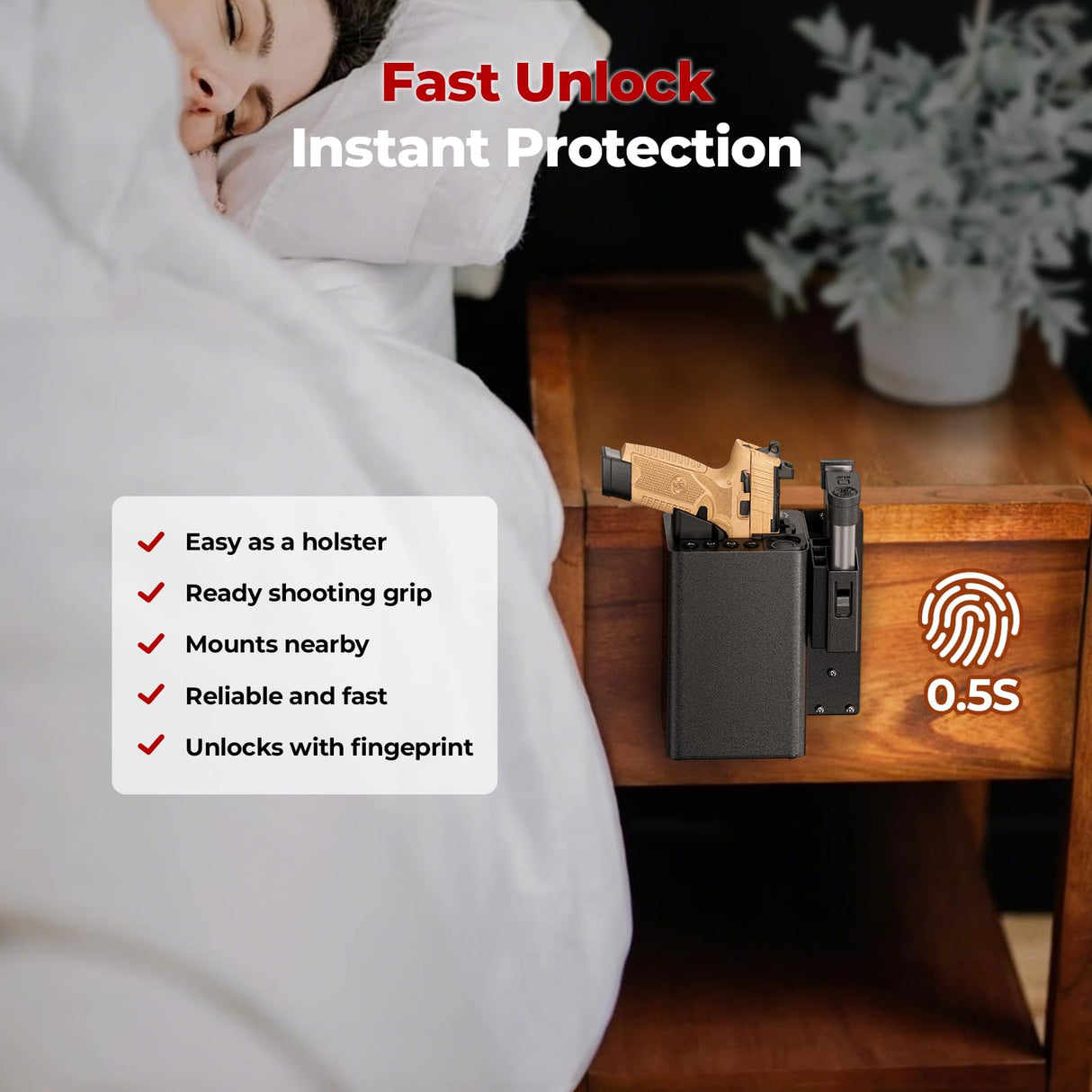 ONNAIS Biometric Pistol Gun Safe – Car and Bedside gun Safe for handgun with Fingerprint Trigger Lock for Quick Access, Fast Entry for Vehicle Console or Any Mountable Spot, Gifts for Men ONNAIS