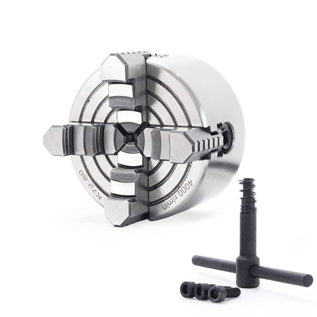 RATTMMOTOR 4-Jaw K72-80mm 3.15 Inch Independent Reversible Metal Lathe Chuck with Wrench for CNC Router, Lathe, Turning Machine RATTMMOTOR