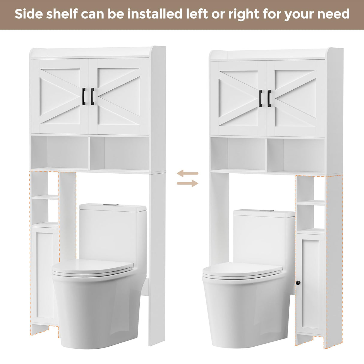 Homhedy Over The Toilet Storage Cabinet with 2 Barn Door and Toilet Paper Holder Stand, FreeStanding Toilet Shelf Space Saver, for Bathroom, Restroom, Laundry, White Homhedy