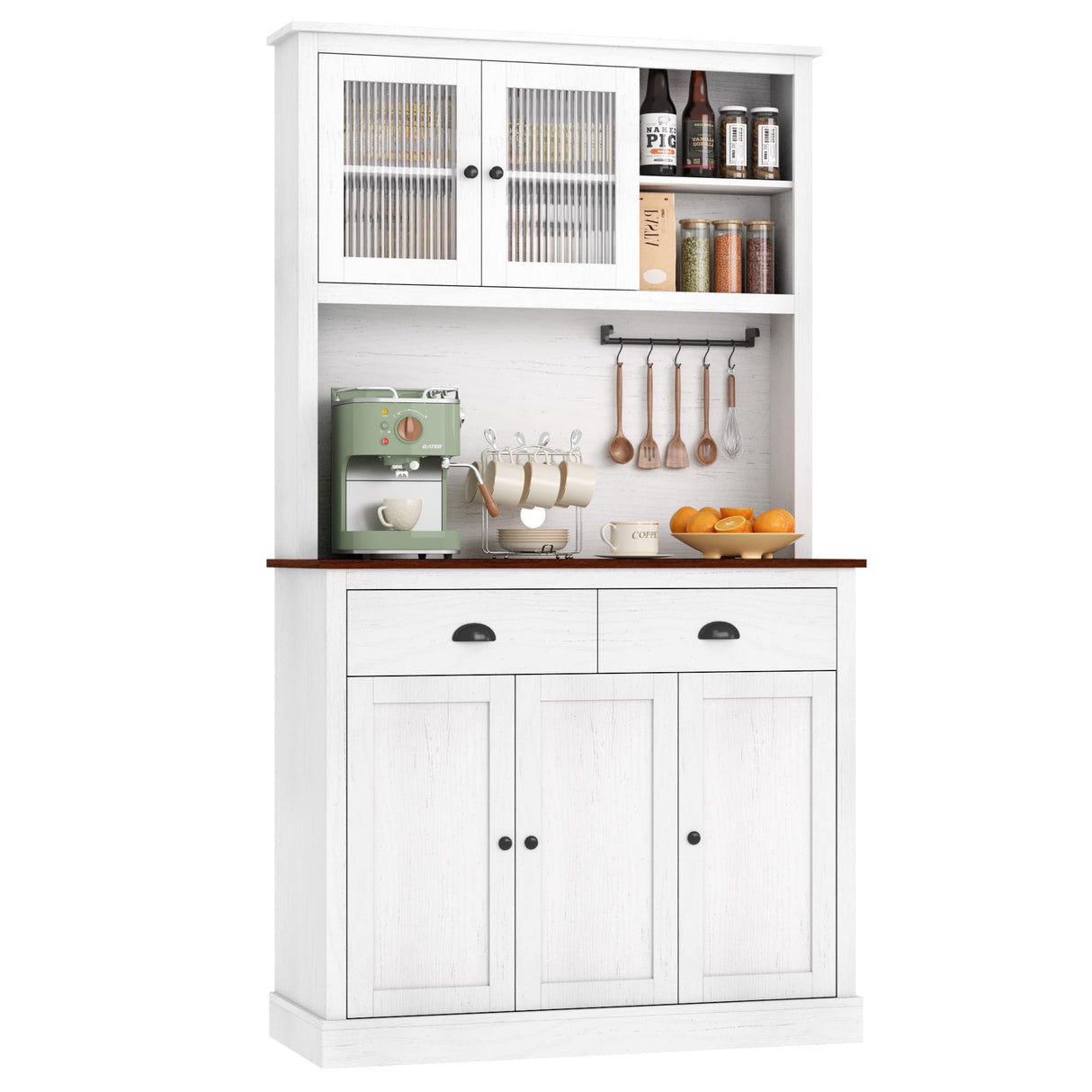 IDEALHOUSE Pantry with Drawers and Adjustable Shelves, 71”Tall Freestanding Kitchen Pantry Cabinet with Microwave Stand, Hutch Cabinet for Kitchen, Dining Room, White IDEALHOUSE