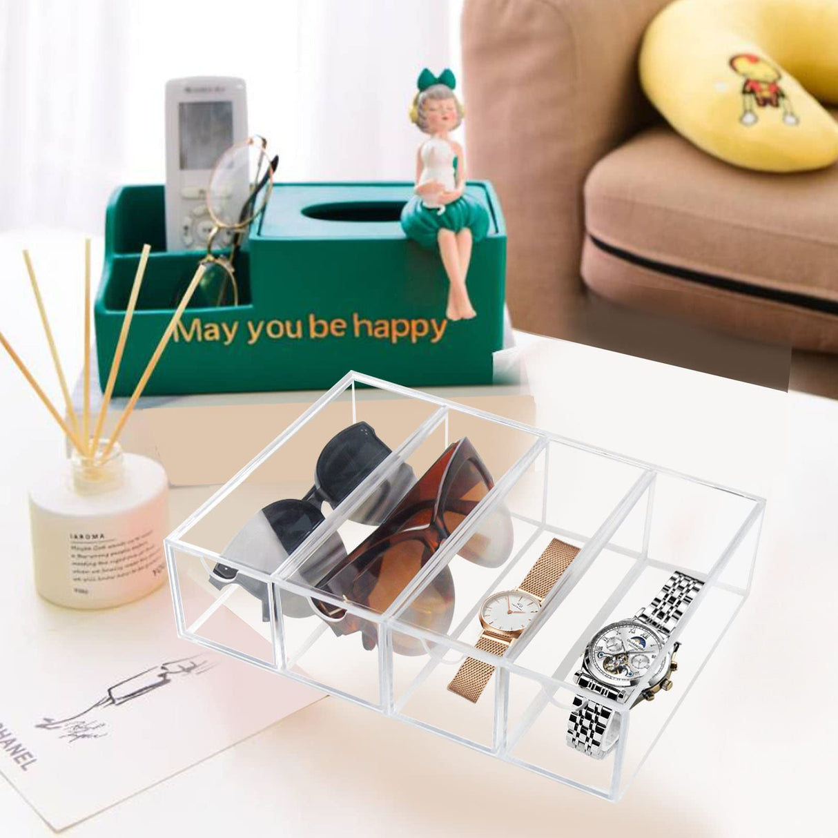 Tasybox Sunglasses Organizer, Acrylic Eyeglass Case Clear Eyeglass Holder Eyewear Display Case with 4 Drawers for Women and Men Tasybox