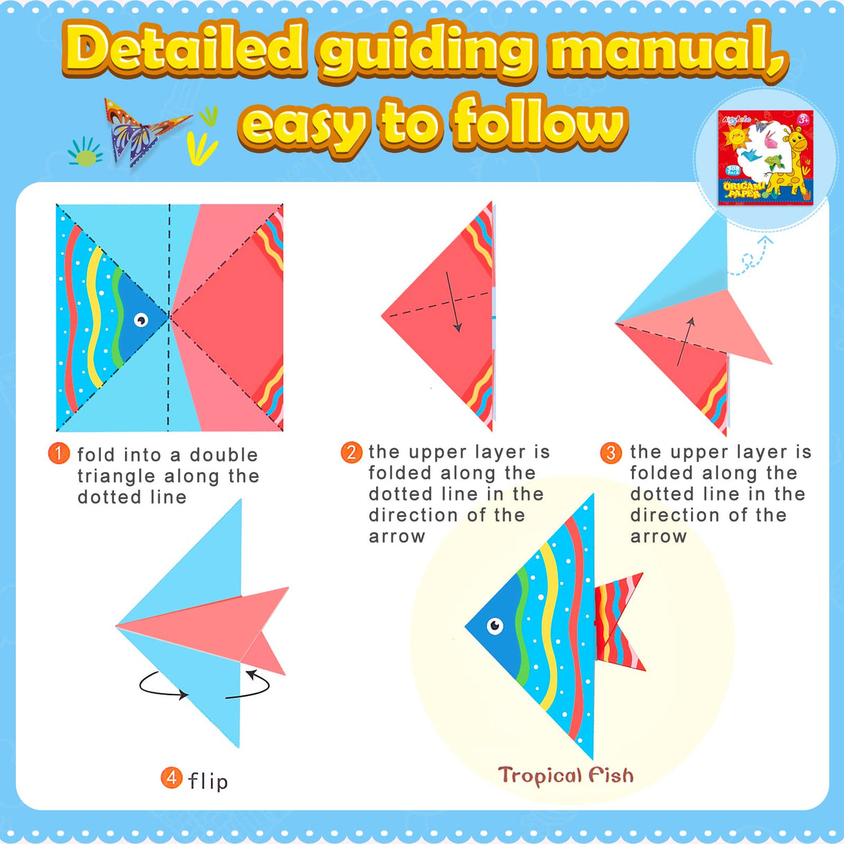 Aigybobo Origami Paper Set, 308PCS Kids Craft Paper Kit with Instructional Book for Girls Age 6,7,8,9,10,11,12, Art Projects Supplies for School Class Craft Lessons- Christmas Gifts for Boys&Girls Aigybobo