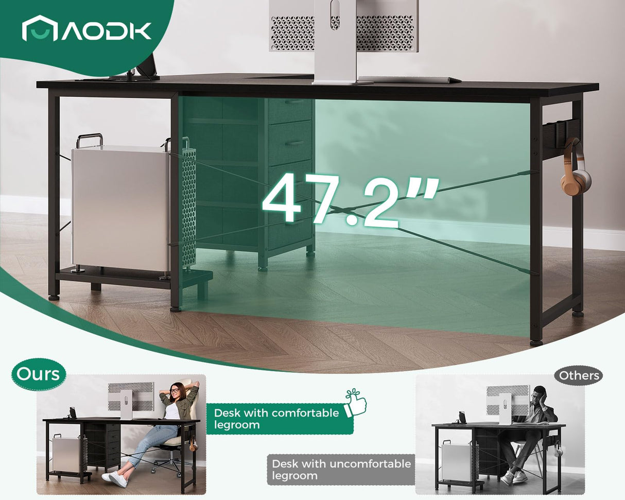 AODK L Shaped Gaming Desk with 4 Drawers, 61" Reversible Home Office Desks with Power Outlets, L Shaped Computer Desk with USB Charging Port and Host Stand, Corner Desk, Easy to Assemble, Black AODK