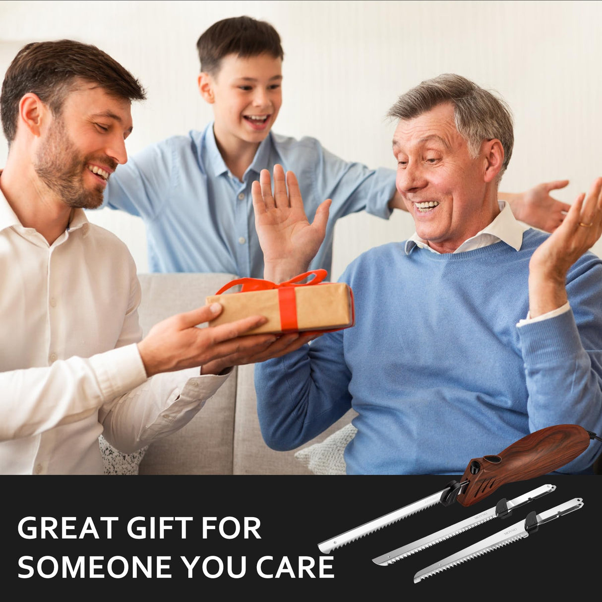 MOVNO Electric Knife for meat slicing, Carving Turkey, Bread, Poultry, Fillet, Crafting Foam and More, 2 Reciprocating Serrated Stainless Steel Blades, Ergonomic Handle, 60 inch Cord MOVNO