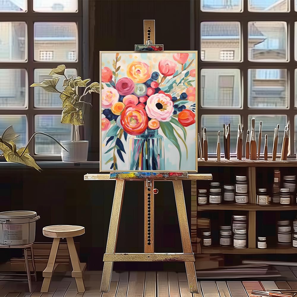 Natuyalo Flowers Paint by Numbers Kit for Adults - Flowers in a Vase Paint by Number on Canvas Without Frame, DIY Acrylic Painting for Ideal Gift Home Wall Decor (16x20 Inch) Natuyalo