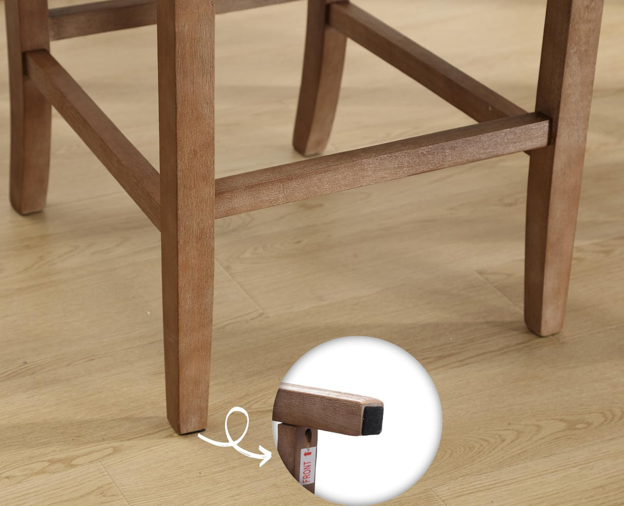 EALSON Counter Height Bar Stools Set of 2 Farmhouse Barstools with Rattan Back Linen Upholstered Bar Chairs Mid Century Wood Breakfast Bar Stool Chairs for Kitchen Island, 30 Inch Beige EALSON