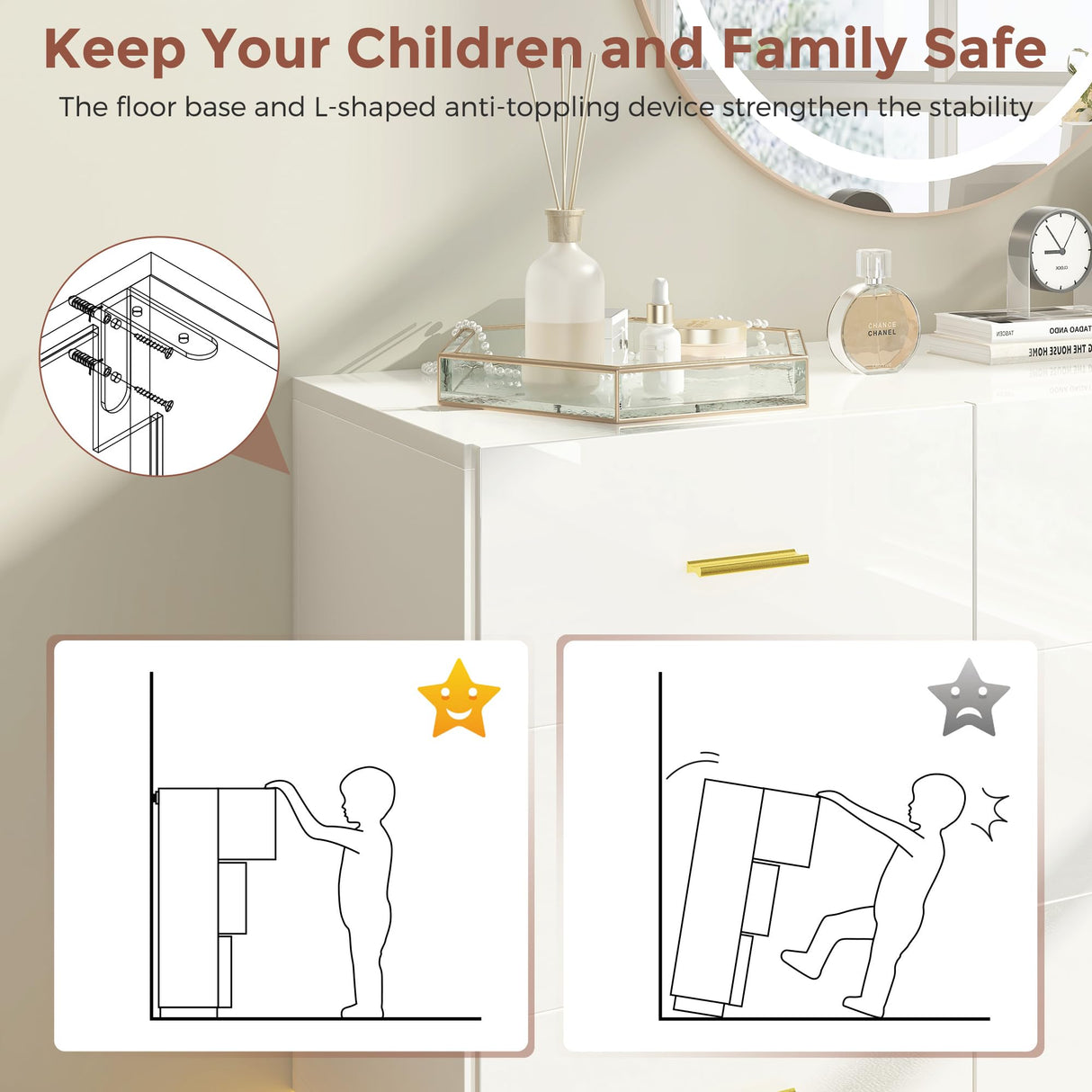 Walmokid 9 Drawer Dresser for Bedroom, 55'' W Highly Reflective Modern Chest of Drawers with LED Light, Wooden Dresser Organizer Cabinet for Living Room, Entryway (White) Walmokid