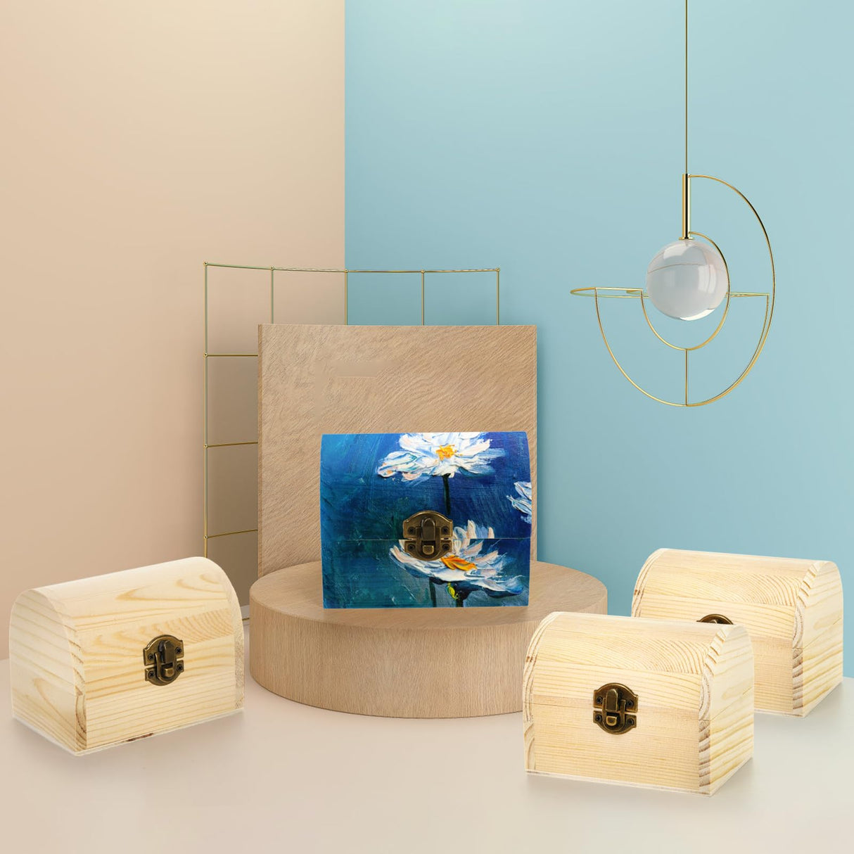 Tosnail 6 Pack Unfinished Wooden Treasure Chest, 4.7 x 3 x 3.5 Inches Small Treasure Chest Boxes, Wood Container with Hinged Lid, Mini Lock Box for Crafts, Gift, Trinket, Jewelry Tosnail