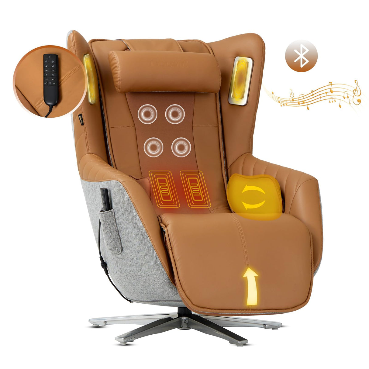 COLAMY Zero-Gravity Massage Chair | Massage and Leisure Dual-Use Chair,360° Swivel,Heat, Low-Noise 3D Bluetooth Speaker | Living Room(Brown COLAMY