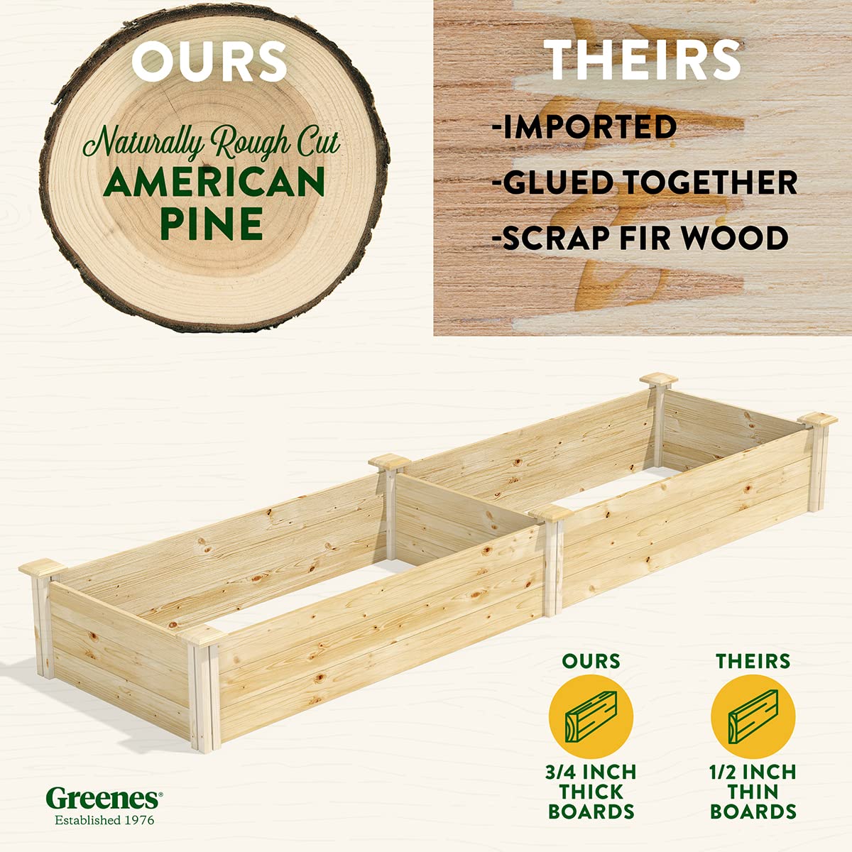 Greenes Fence Original Pine Raised Garden Bed, 2' x 8' x 10.5" - Made in USA with American Pine Greenes Fence