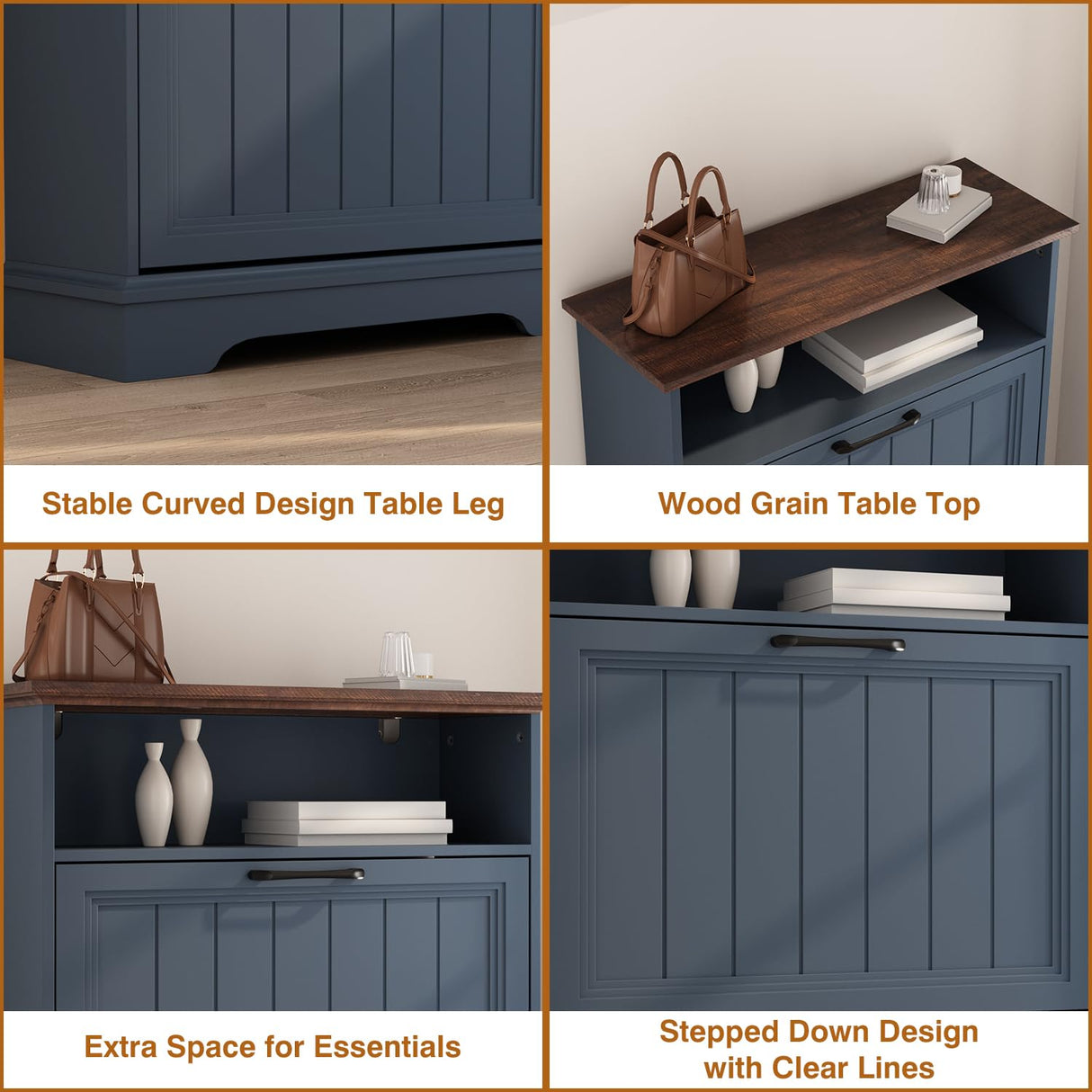 Shoe Storage Cabinet with 2 Flip Drawers, 24" W Farmhouse Modern Hidden Shoes Rack Cabinet with Adjustable Shelves & Open Storage, Narrow Slim Shoe Organizer for Front Door Entrance, Entryway, Blue WINWY