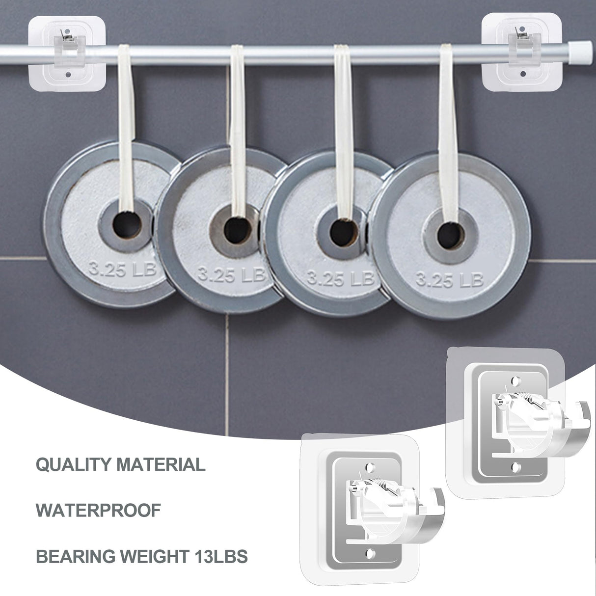 8PCS No Drill Curtain Rod Brackets No Drilling Self Adhesive Curtain Rod Holder Hooks Nail Free Adjustable Curtain Rod Hooks Curtain Hangers for Bathroom Kitchen Home Bathroom and Hotel (Transparent) Codoule