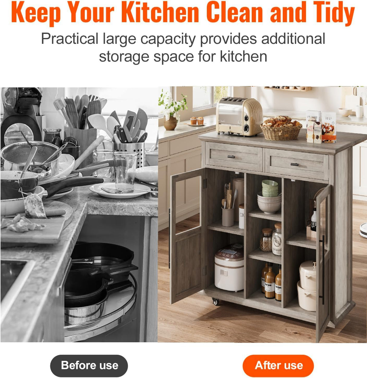 Mobile Modern Storage Island,Rolling Kitchen Island with Drop Leaf - Door Cabinet, Drawer, Bar Cart with Cabinet, Portable Cart Island Table for Kitchen,Grey Garvee